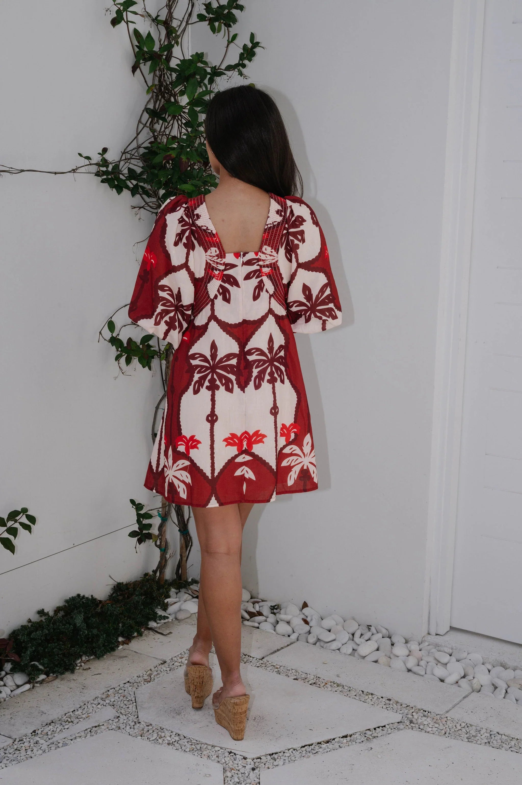 Marina Tropical Mini Dress-Burgundy Multi