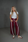 Windbreaker Side Stripe Pants-Burgundy