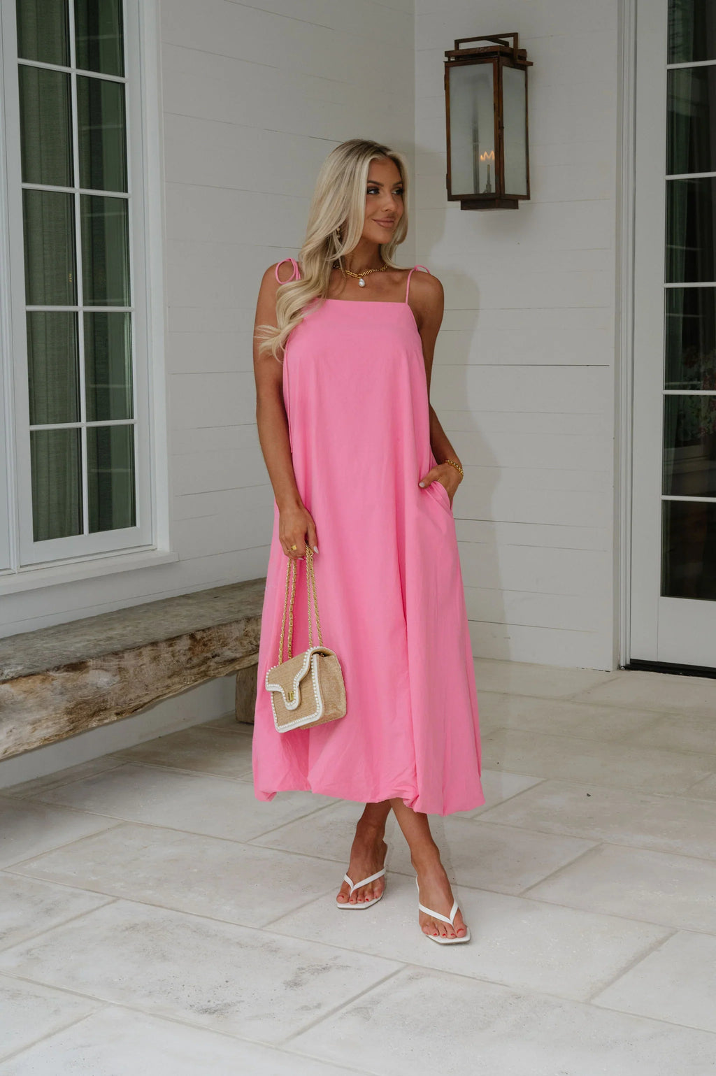 Bubble Hem Midi Dress- Bubble Gum