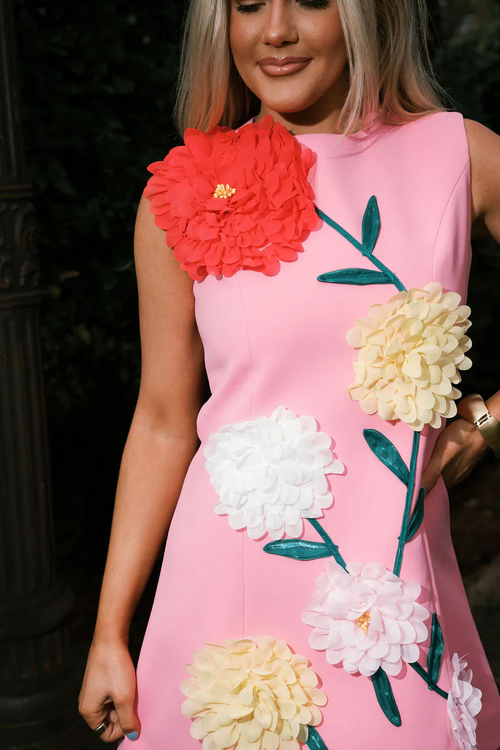 Floral Embroidered Mini Dress-Pink