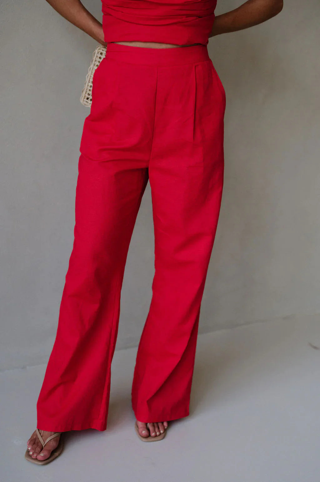 Linen Tube Pants Set-Red