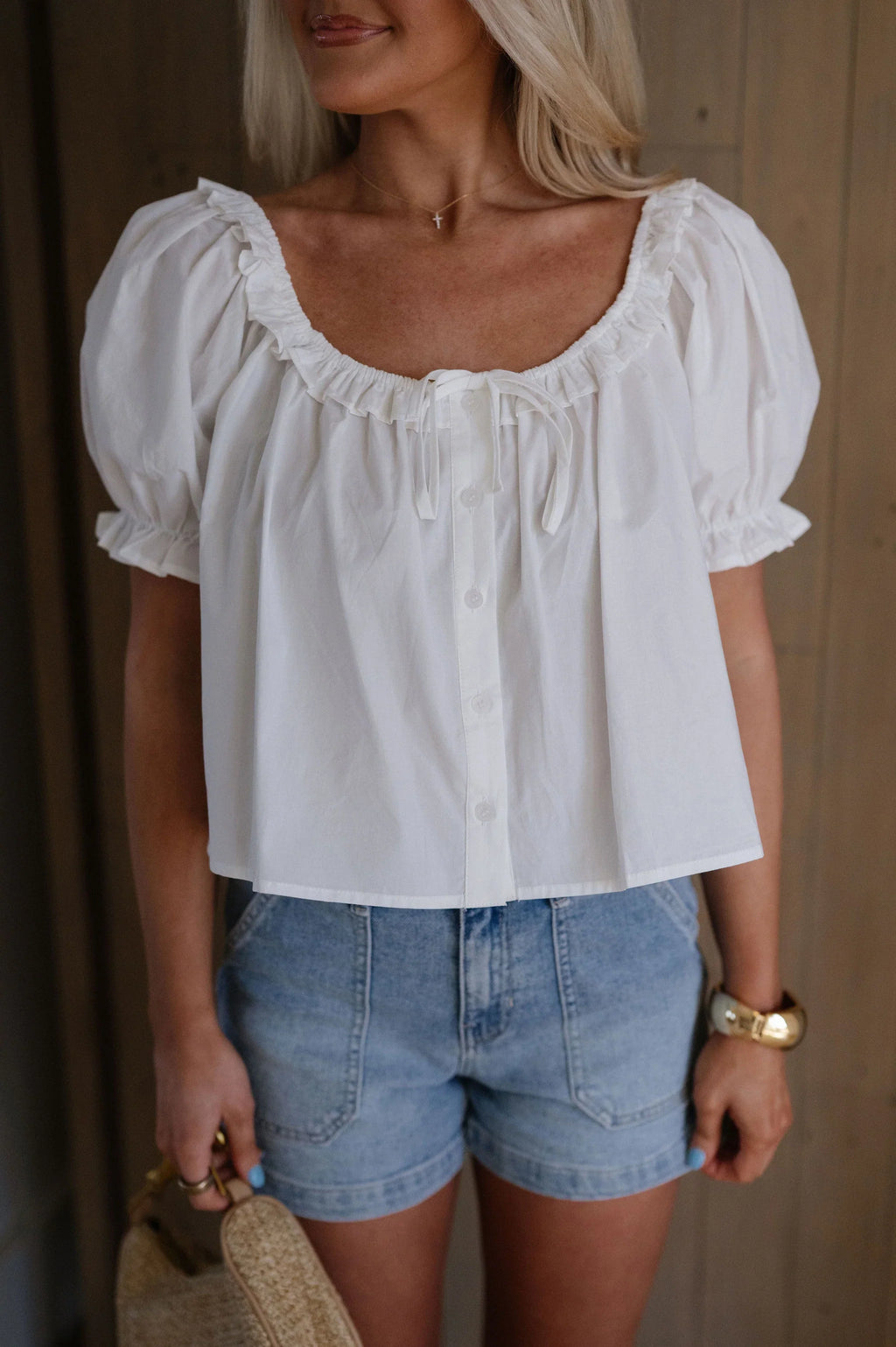 Megan Puff Sleeve Top-White
