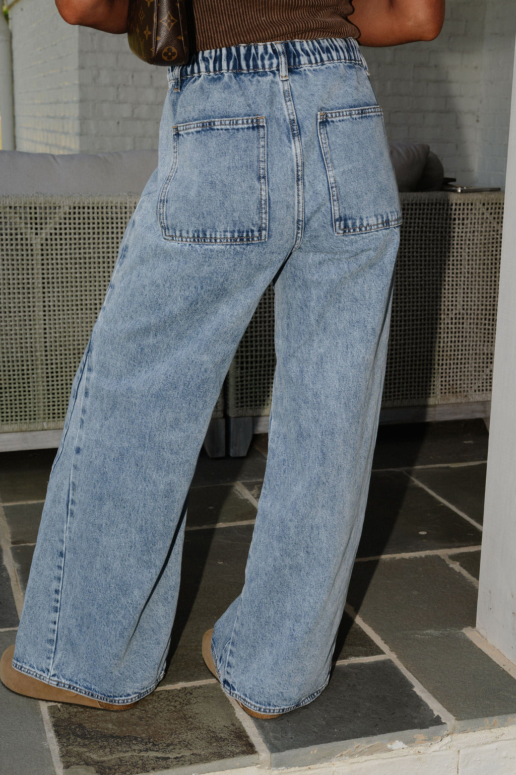Oversized Washed Wide Leg Pants-Denim
