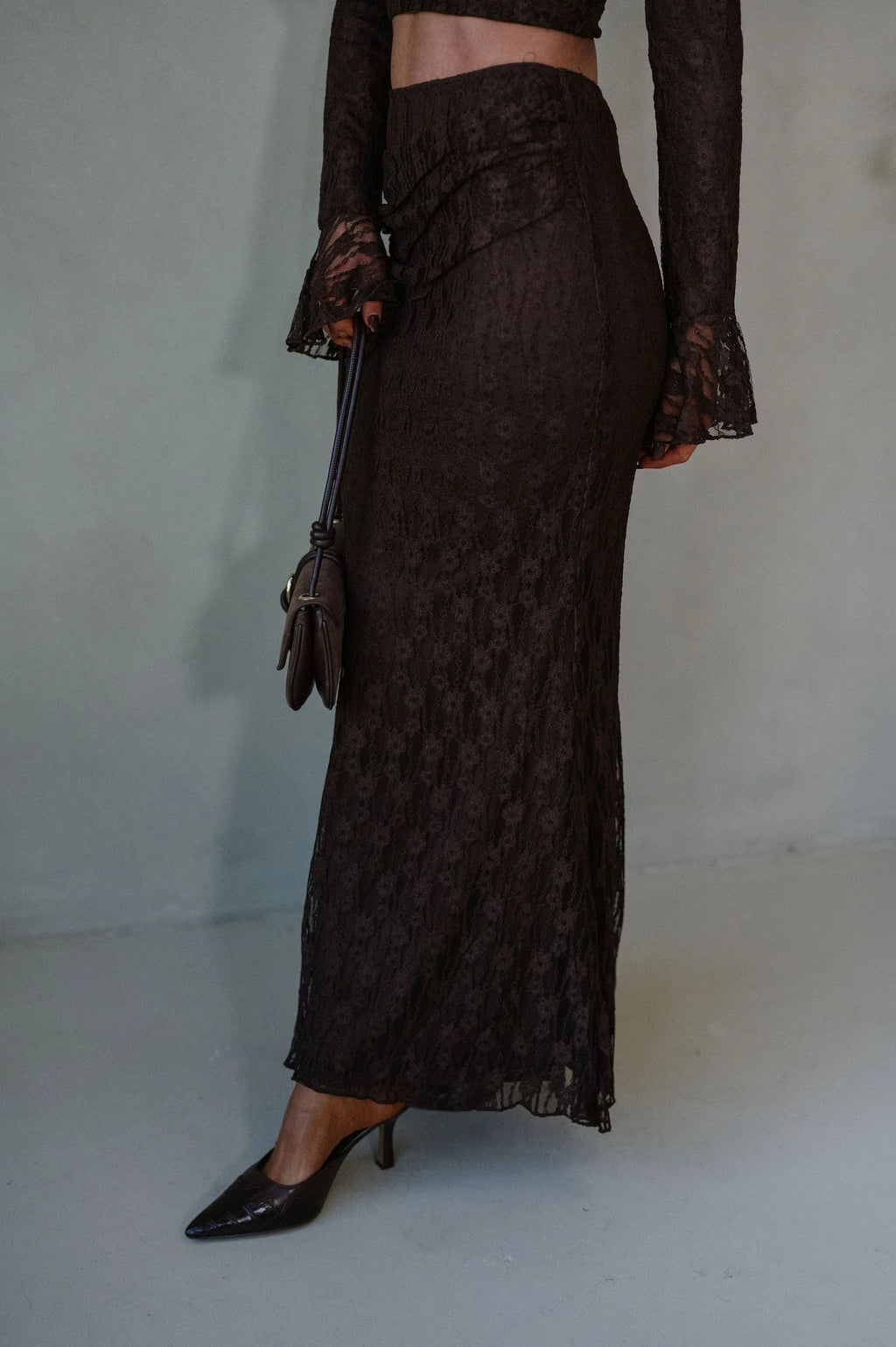 Stella Lace Maxi Skirt Set-Brown
