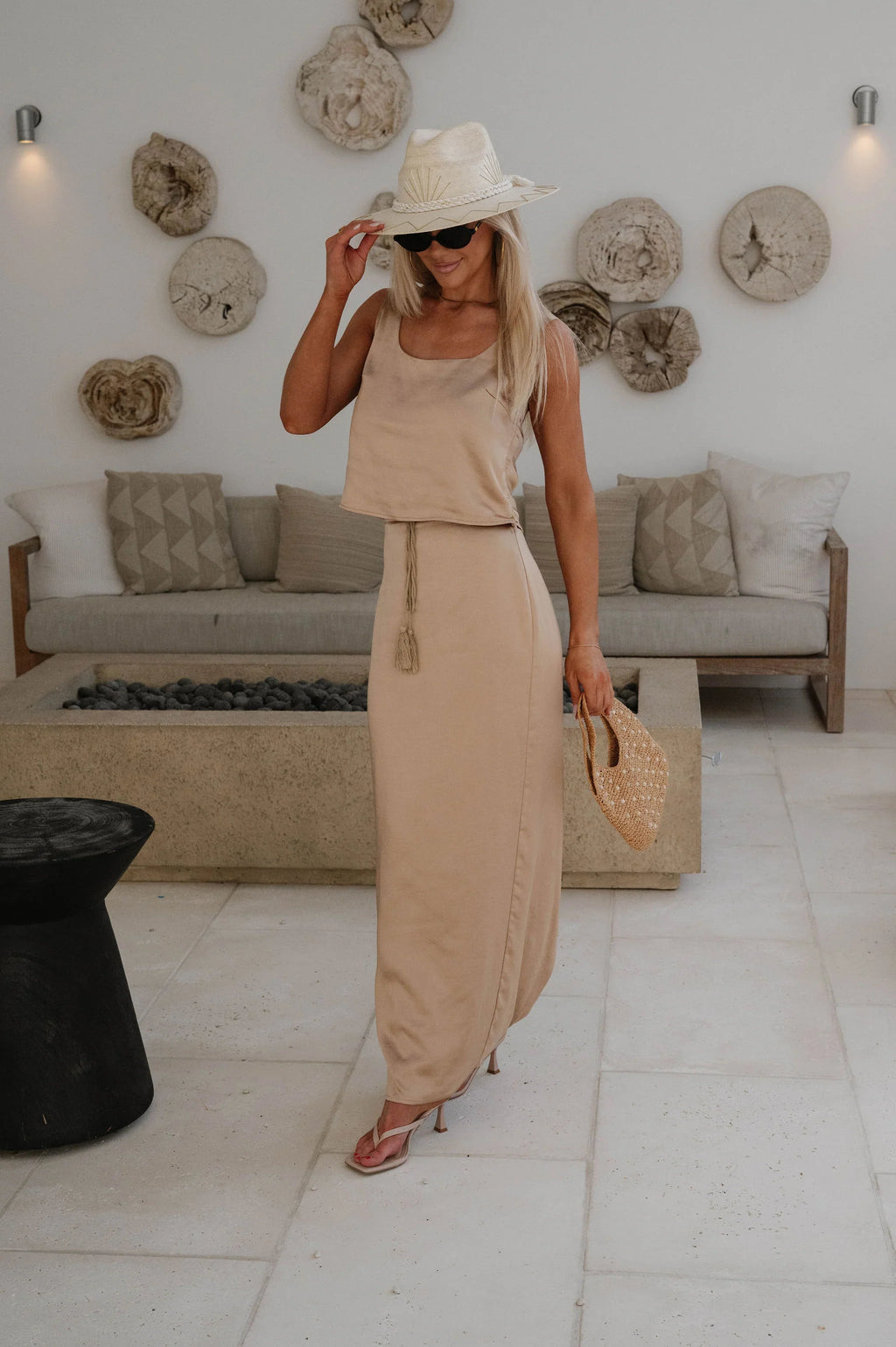 Satin Maxi Skirt Set-Bronze