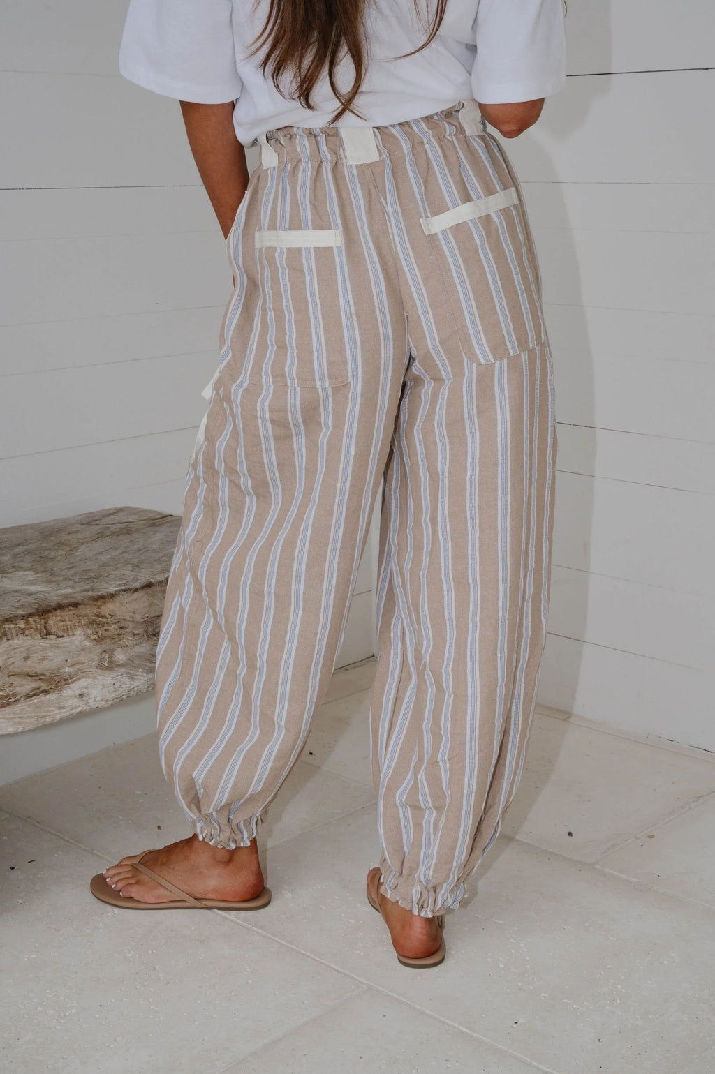 Marlow Striped Jogger Pants-Almond Latte
