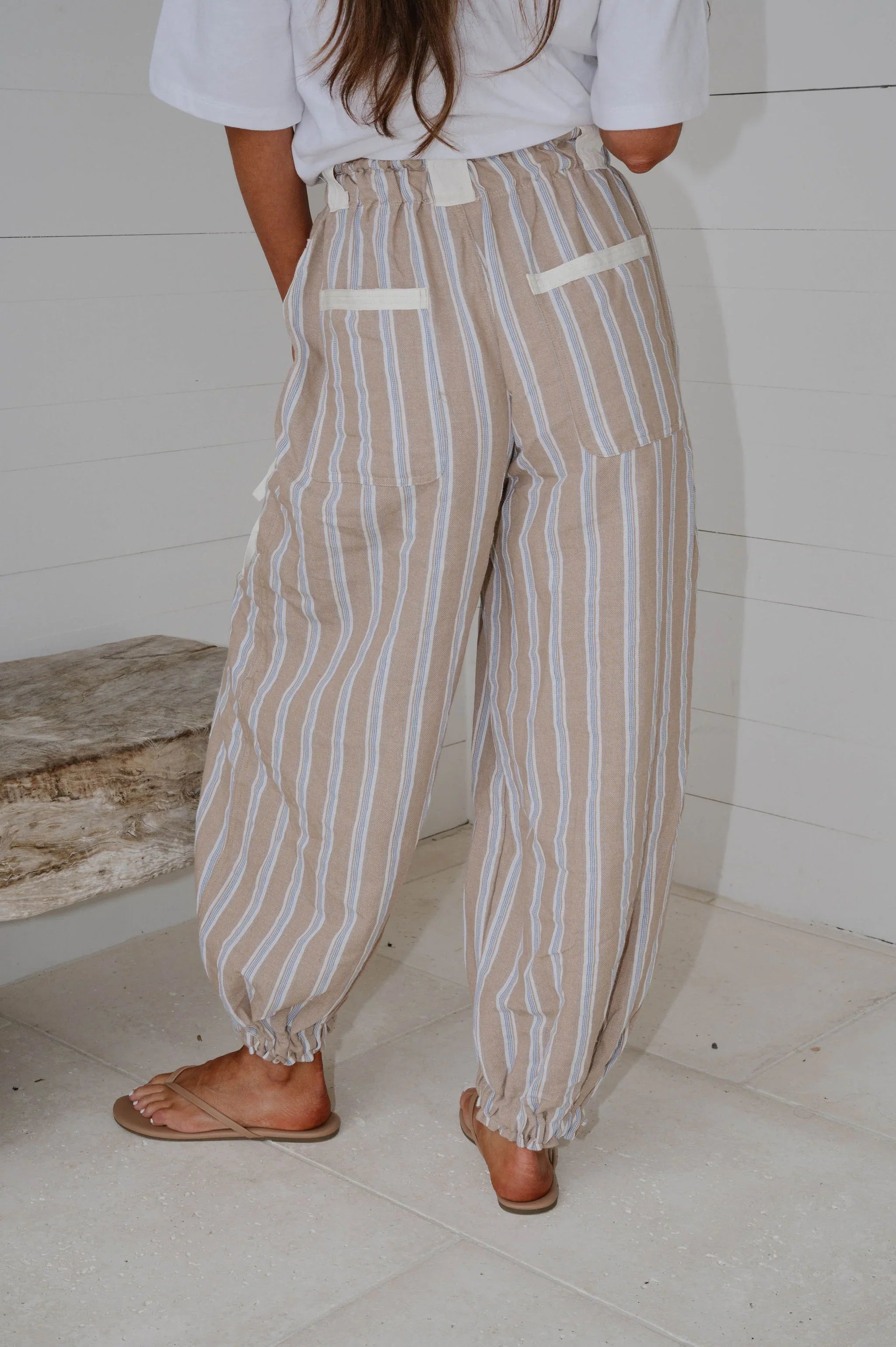 Marlow Striped Jogger Pants-Almond Latte