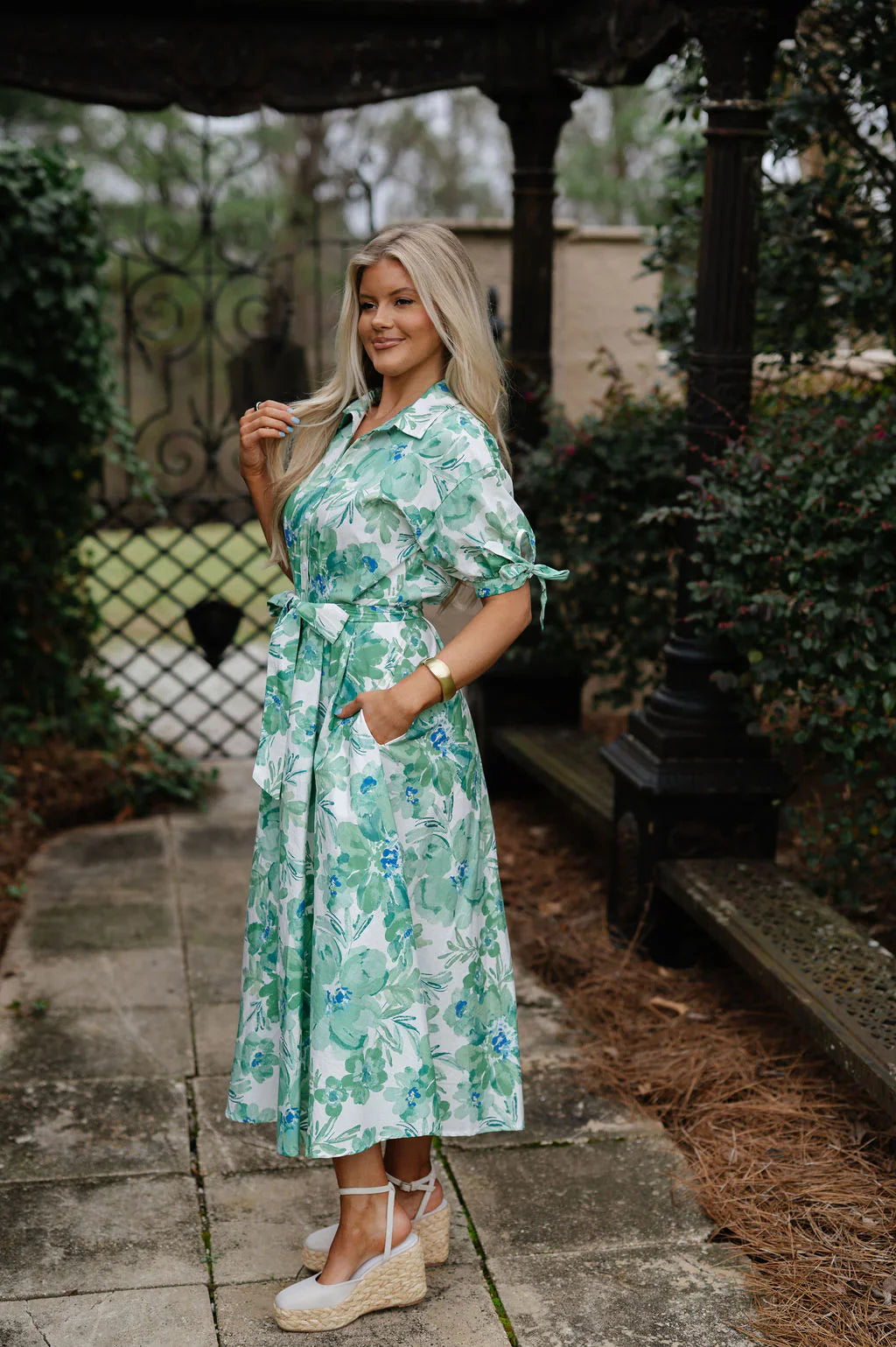 Ivy Floral Midi Dress-Ivory/Green