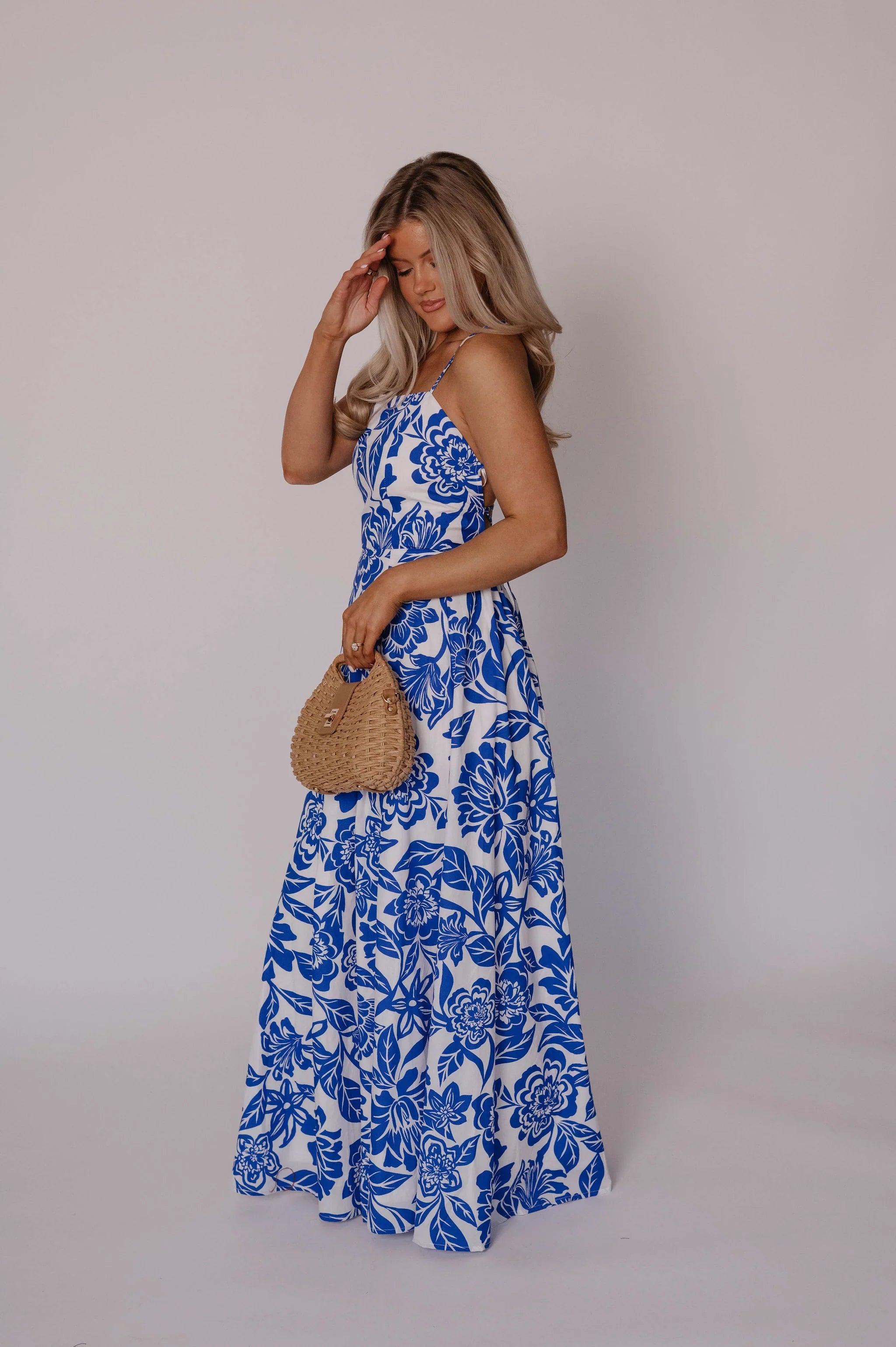 Athena Maxi Dress-White/Blue