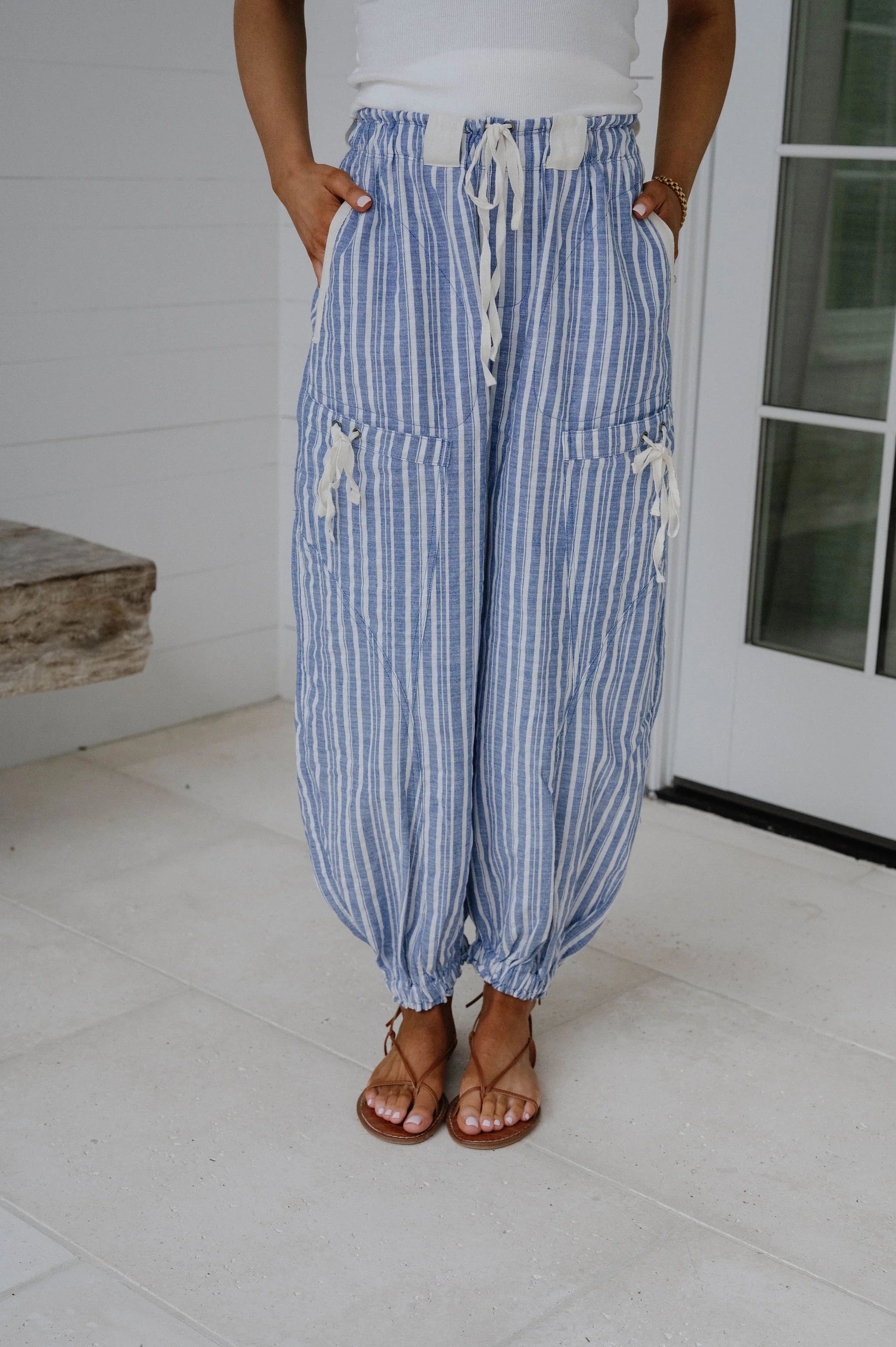 Charlotte Striped Jogger Pants-Coastal Blue