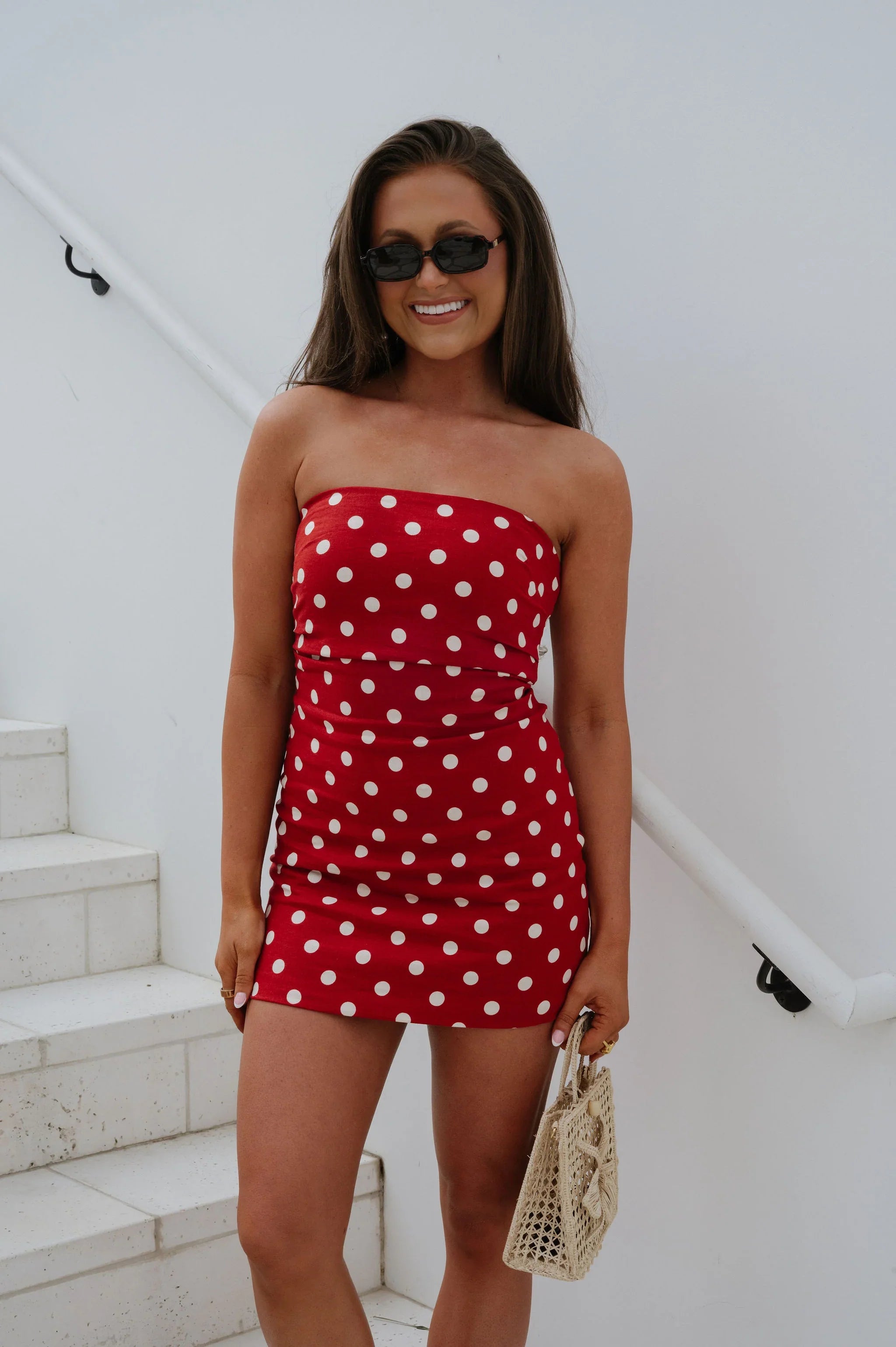 Rubi Polka Dot Mini Dress-Red