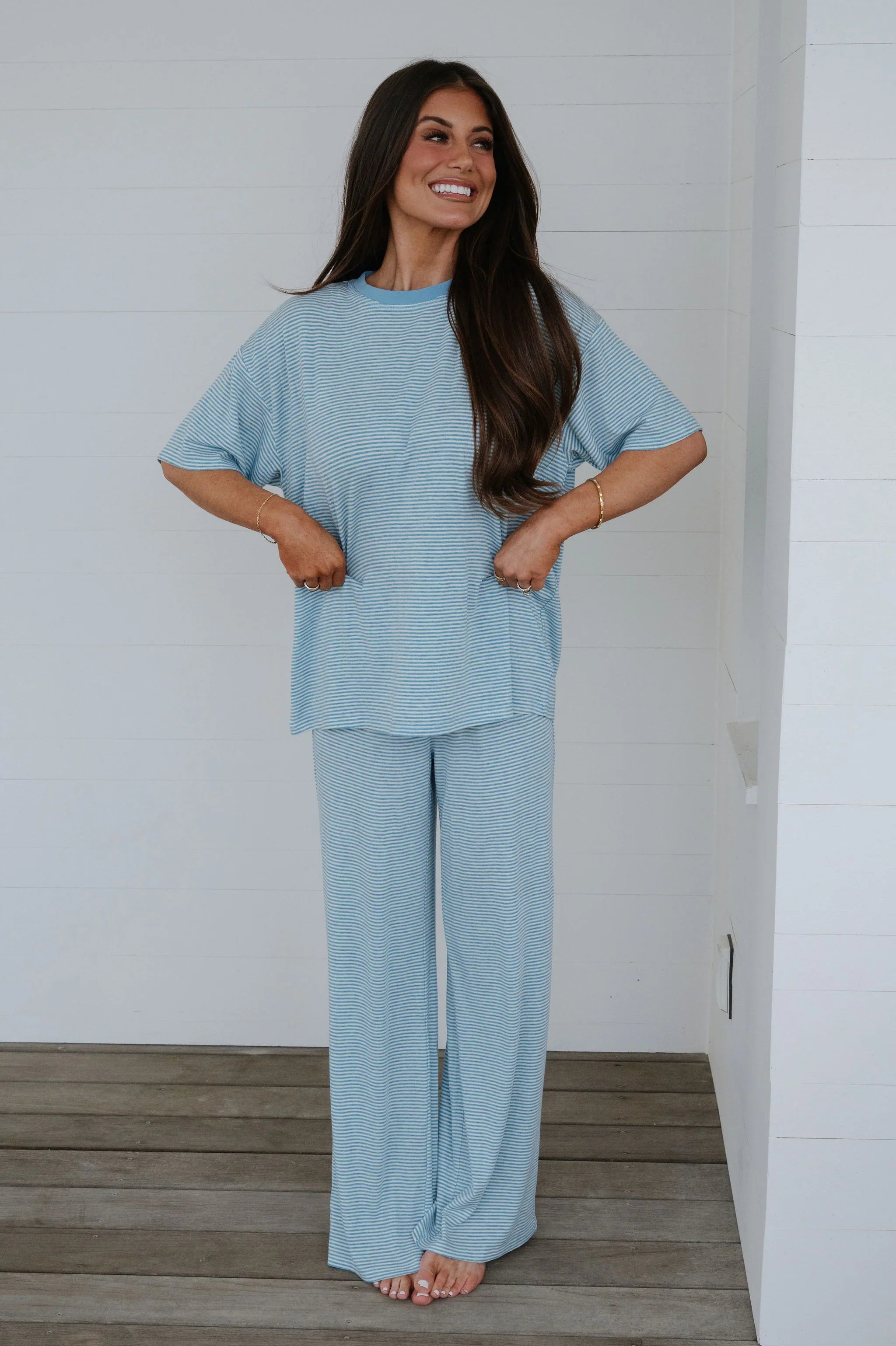 Garrison Striped Pants Set-Blue