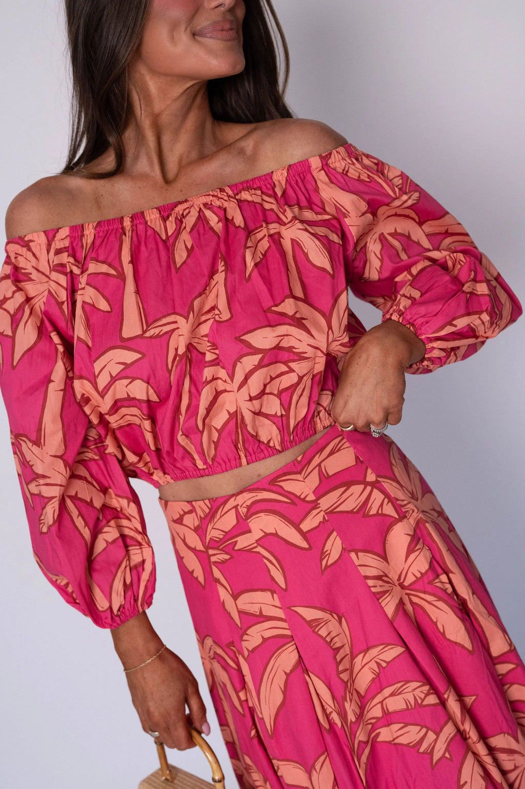 Kailani OTS Floral Skirt Set-Pink