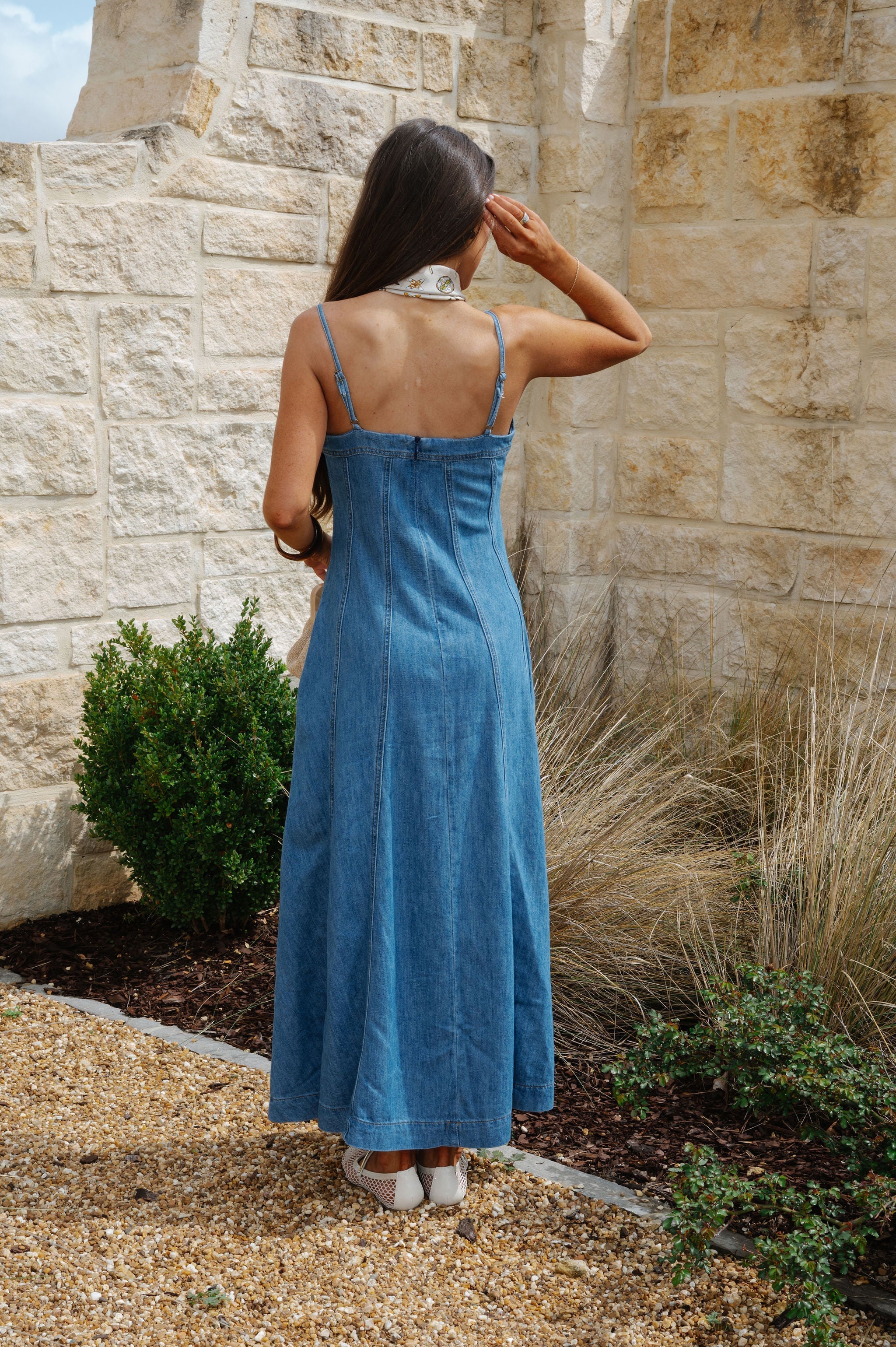 Parker Paneled Maxi Dress-Washed Denim