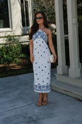 Tristan Embroidered Midi Dress-Off White/Blue