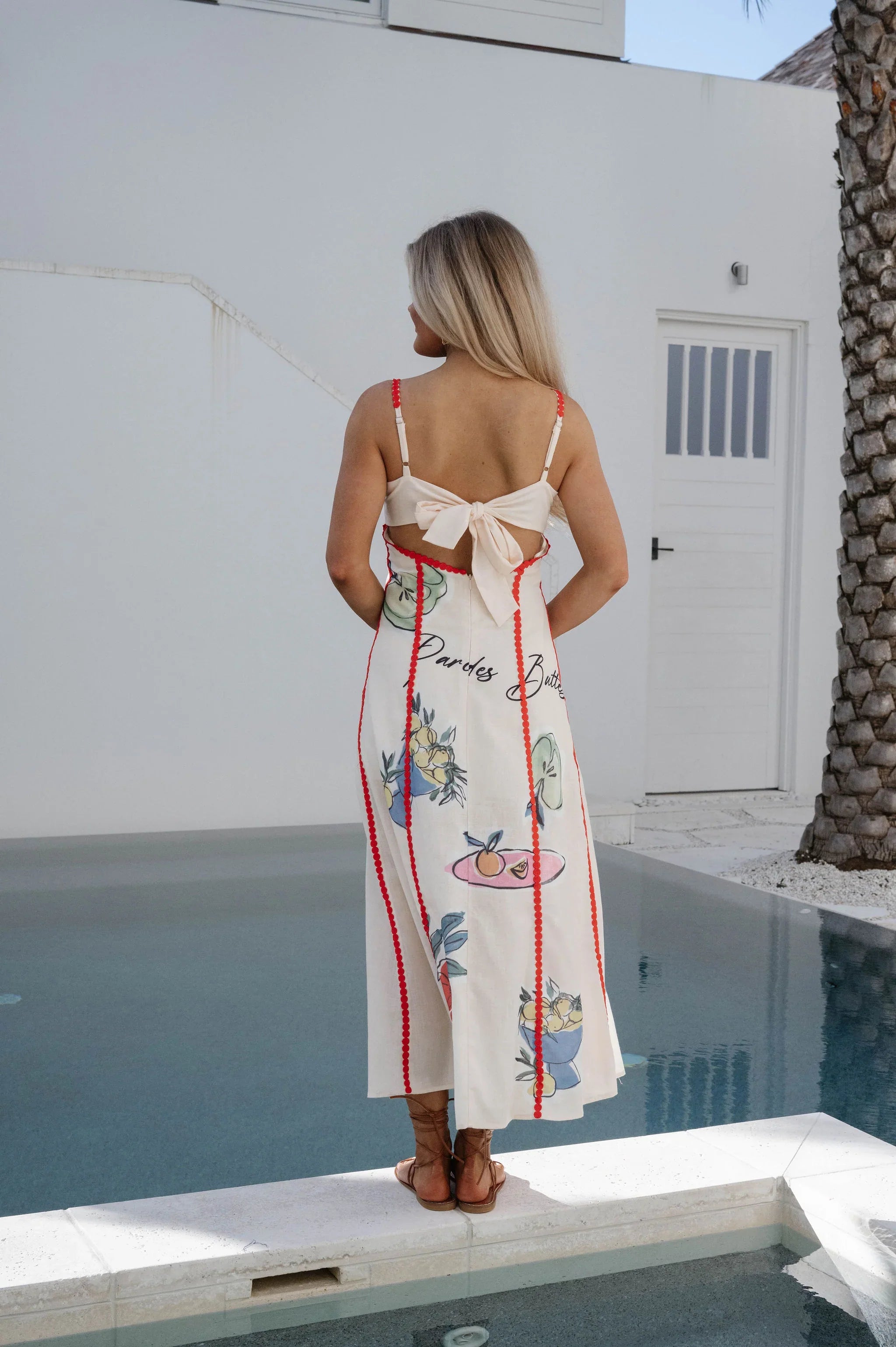 Romie Linen Trim Maxi Dress-Natural