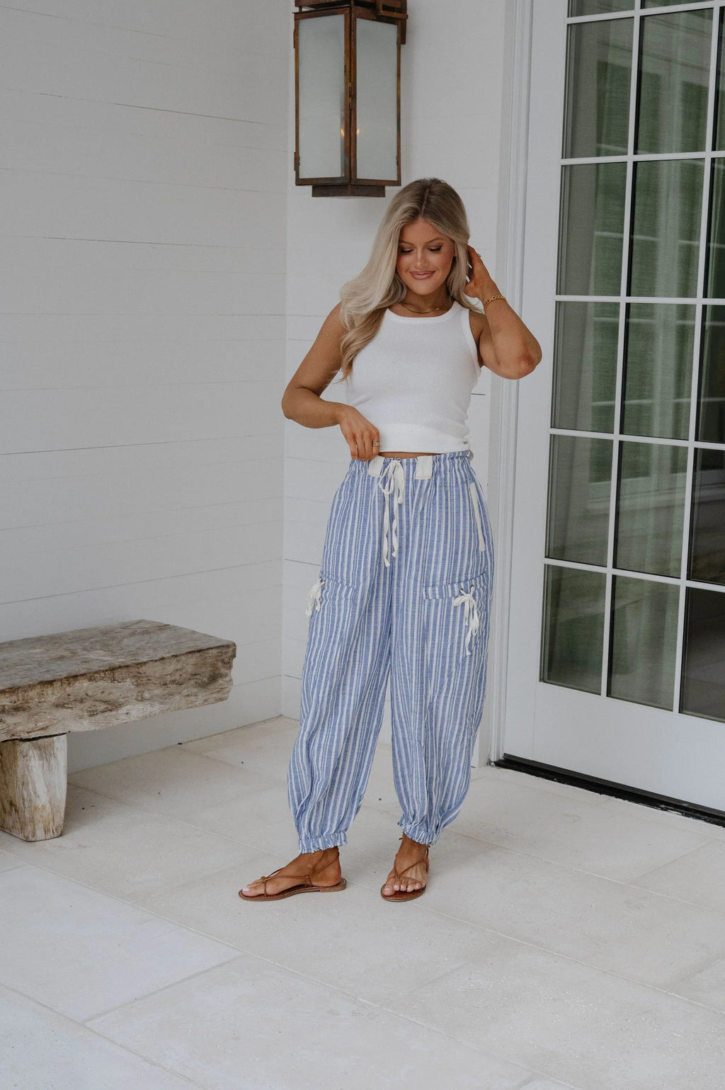 Charlotte Striped Jogger Pants-Coastal Blue