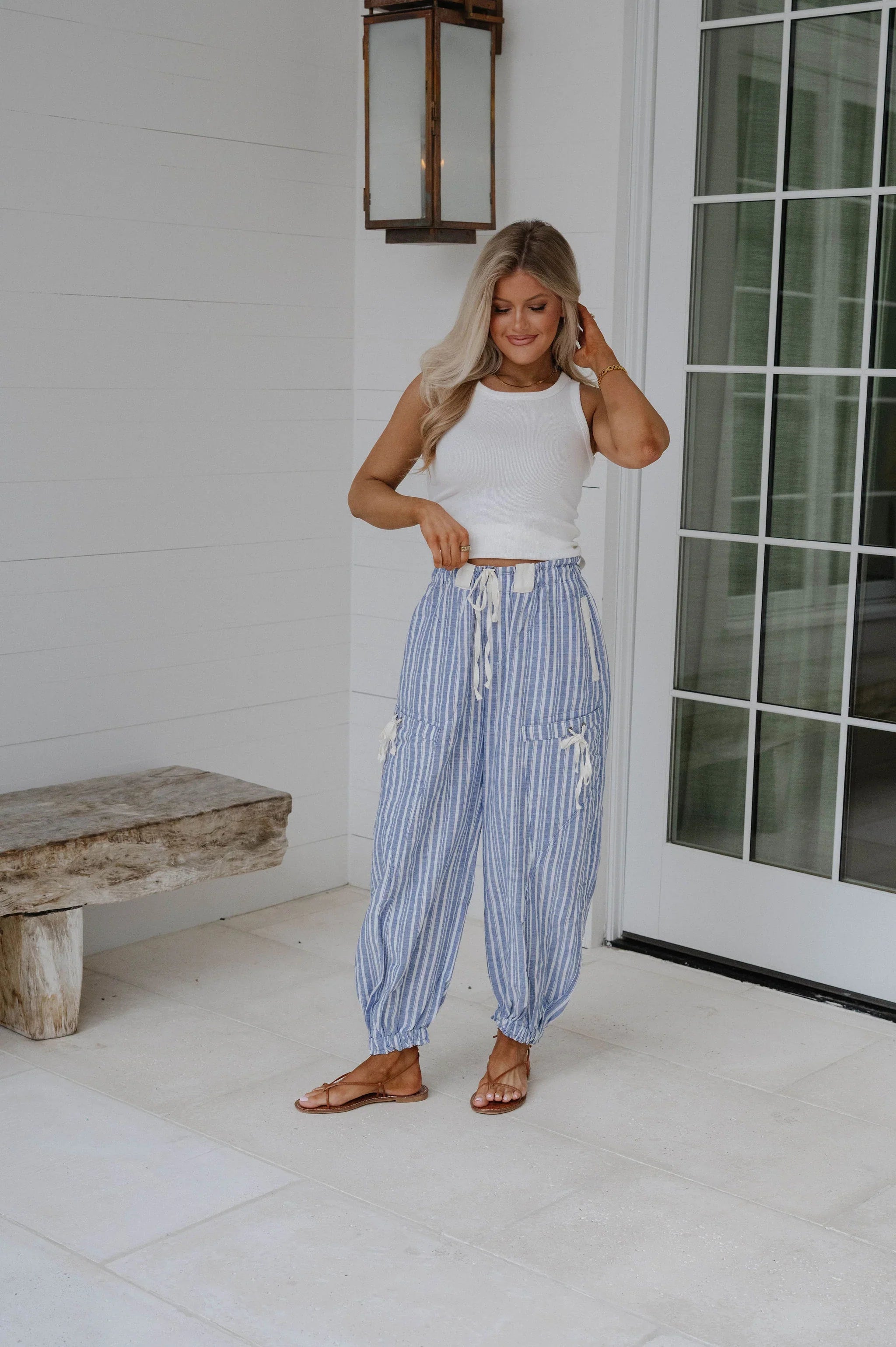 Charlotte Striped Jogger Pants-Coastal Blue