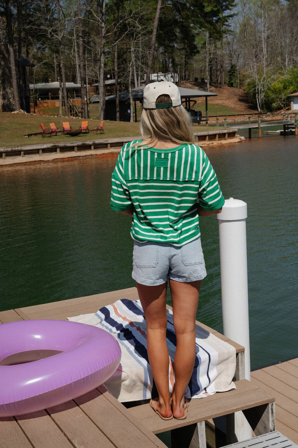 Terry Striped Oversized Top-Green/Oat