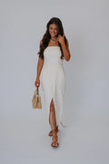 Kameron Front Slit Midi Dress- Cream