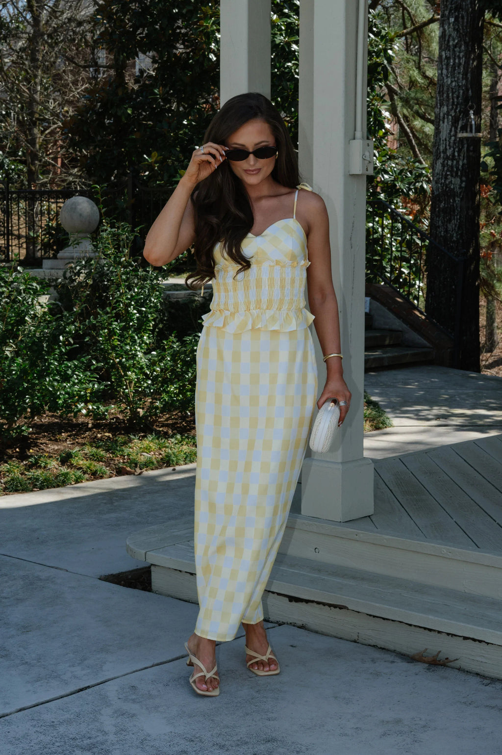 Collier Gingham Skirt Set-Yellow/White