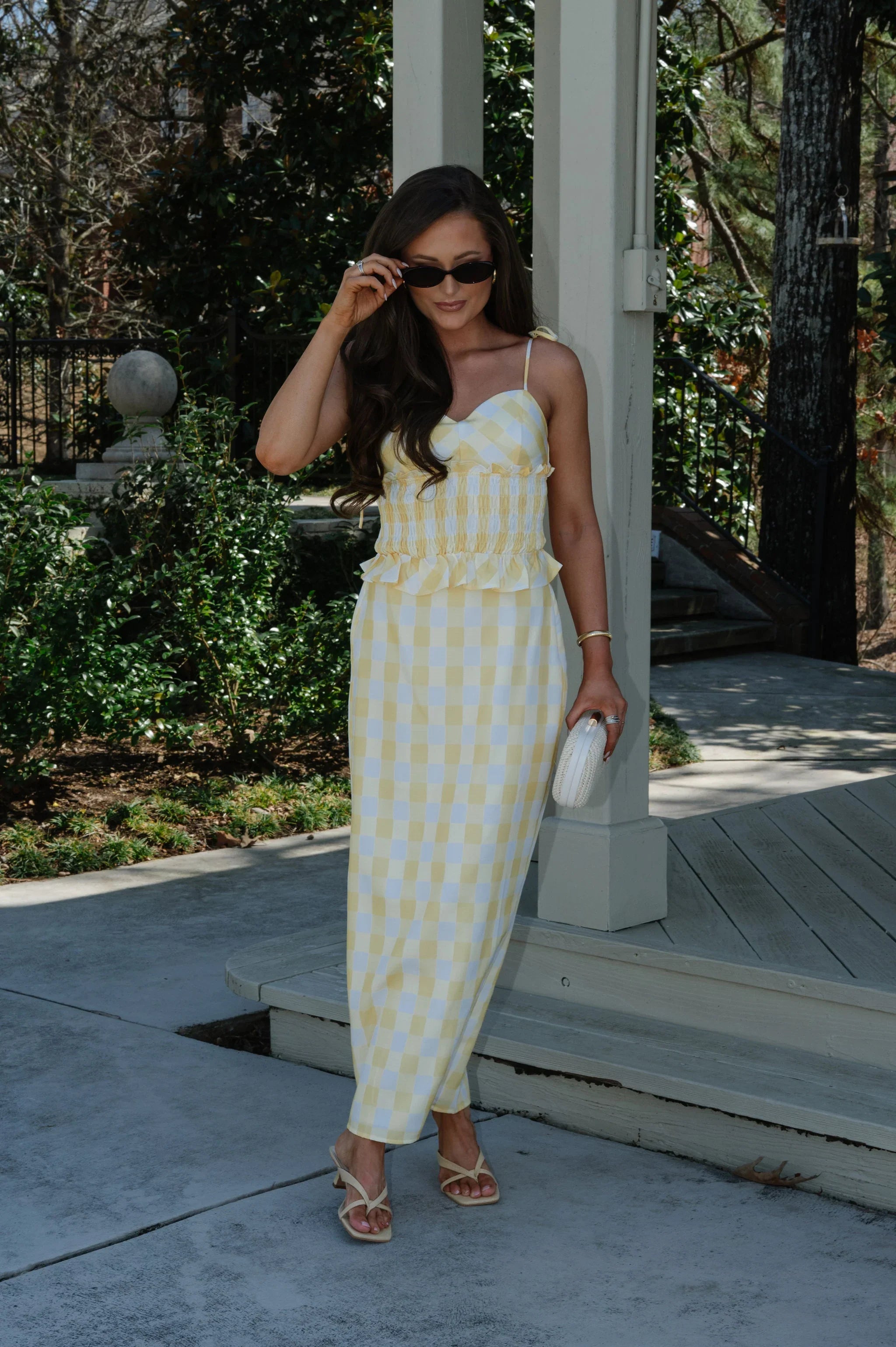 Collier Gingham Skirt Set-Yellow/White
