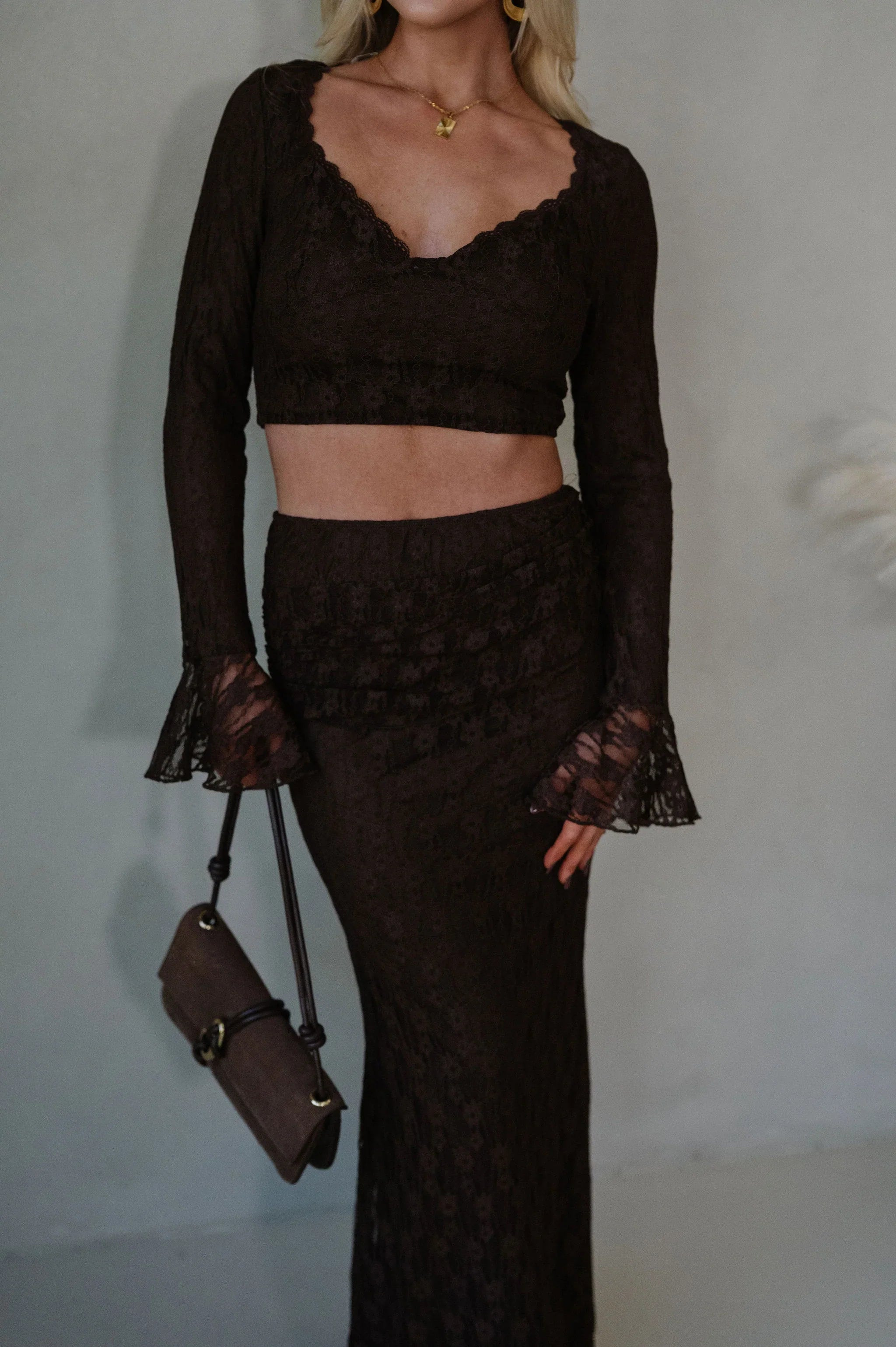 Stella Lace Maxi Skirt Set-Brown