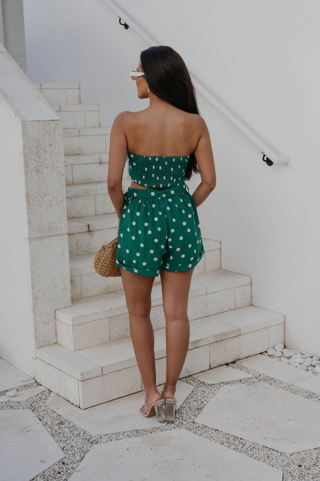 Nora Polka Dot Shorts Set-Green