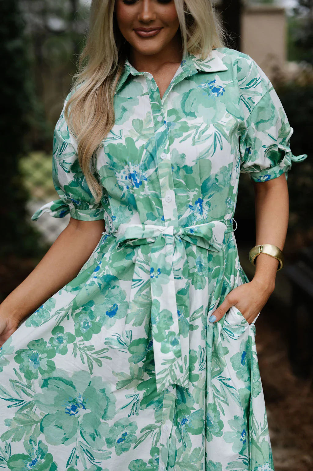 Ivy Floral Midi Dress-Ivory/Green