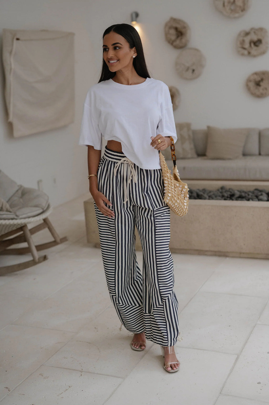 Striped Parachute Pants-Blue