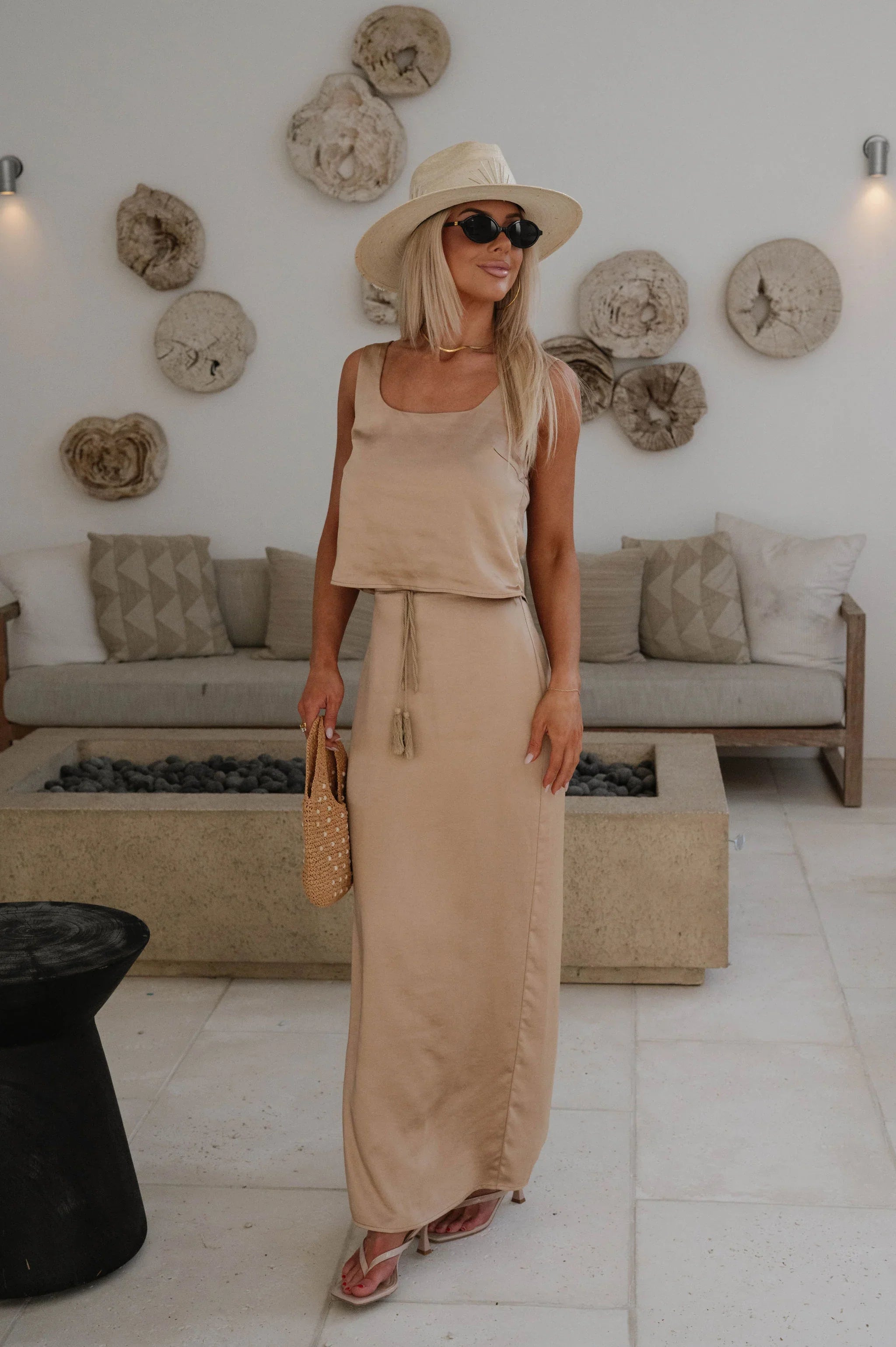Satin Maxi Skirt Set-Bronze