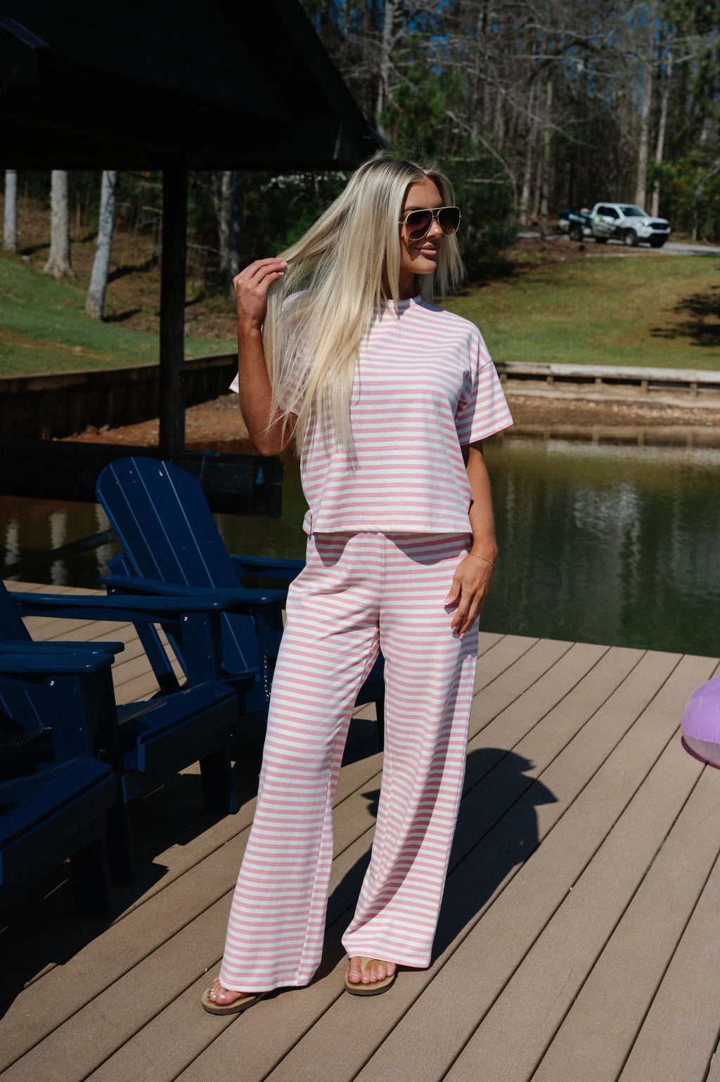 Sam Striped Pants Set-Pink
