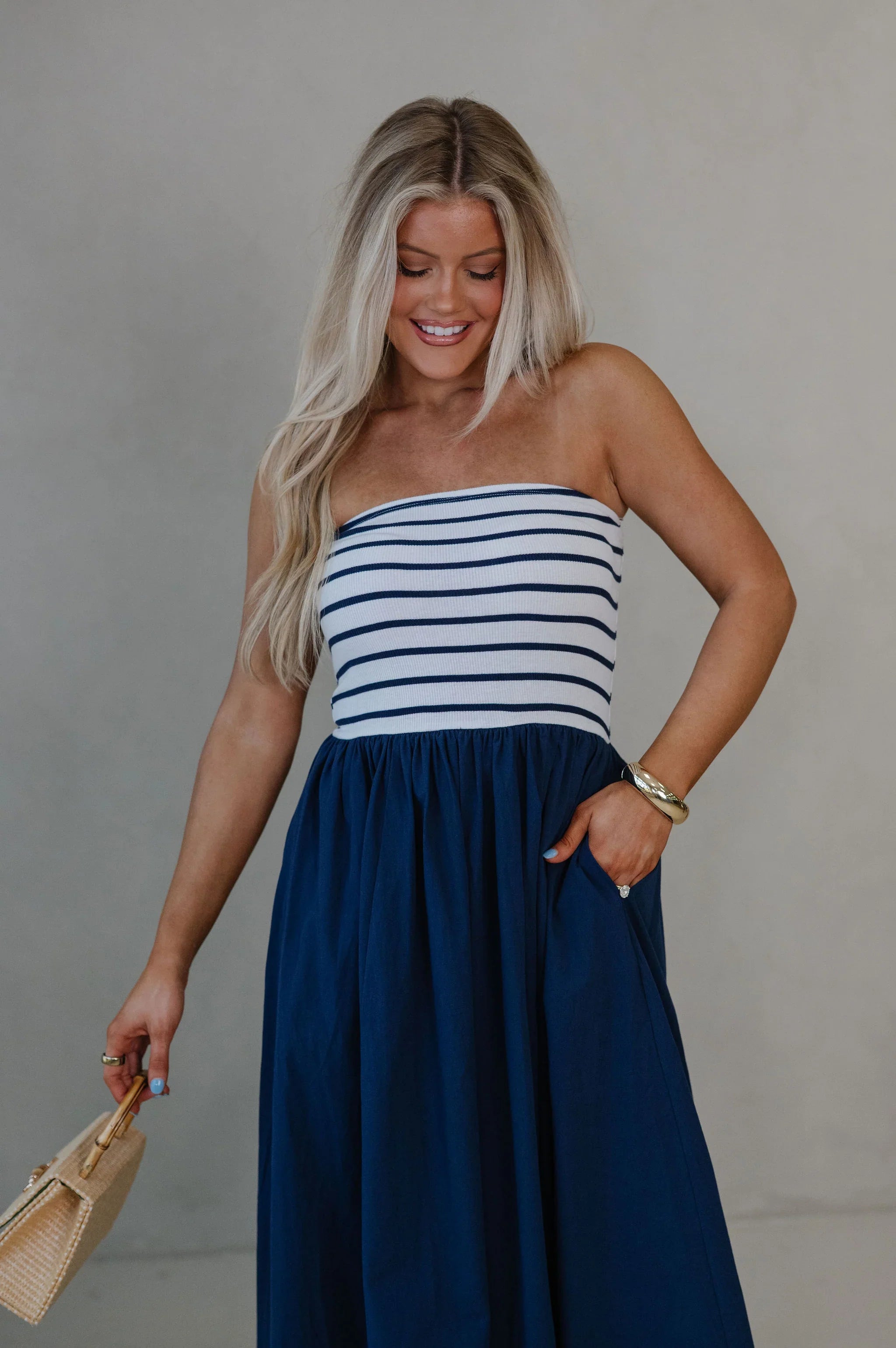 Pennie Flowy Midi Dress-Navy
