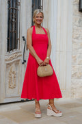 Jane Halter Midi Dress-Red