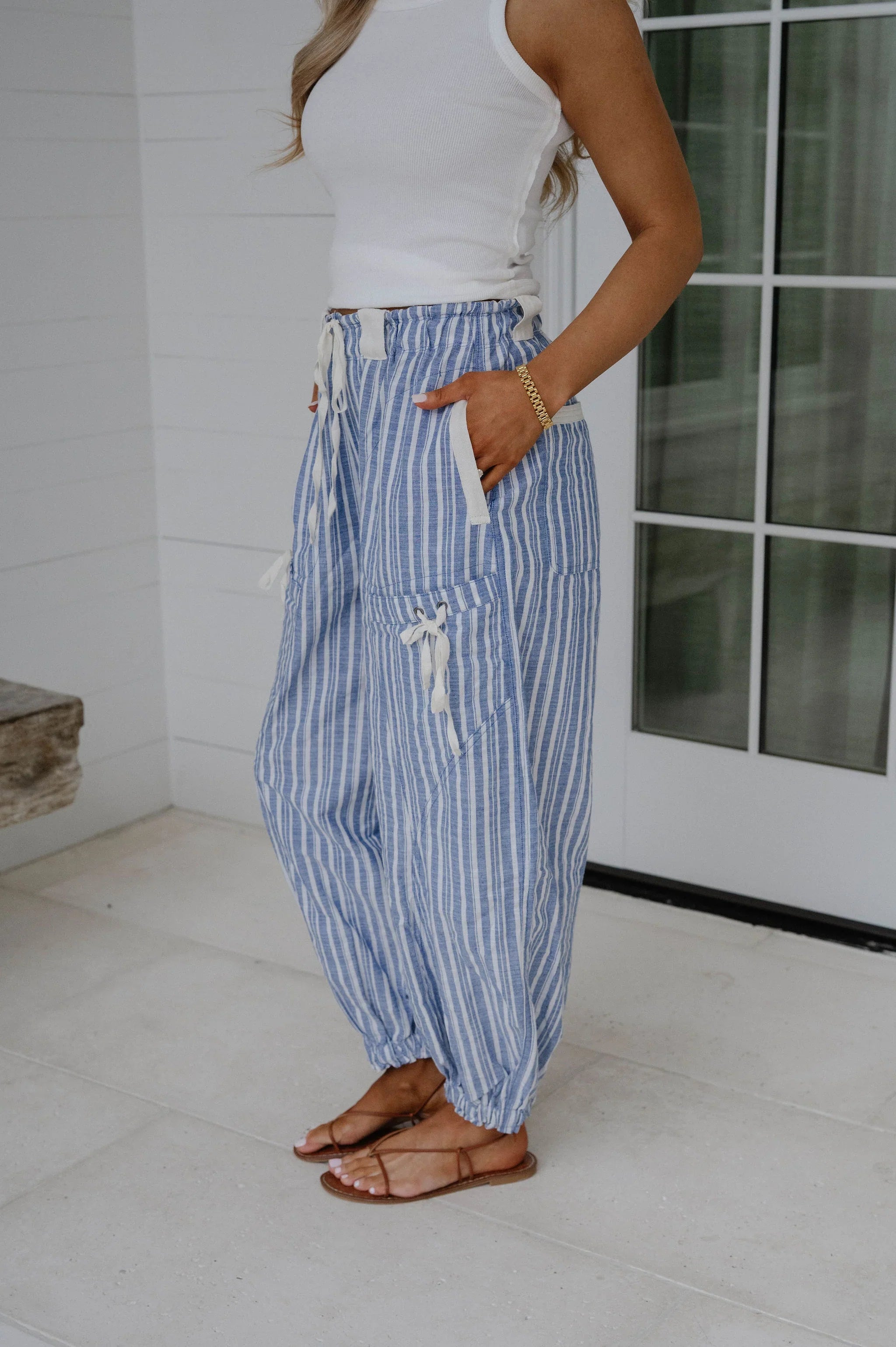 Charlotte Striped Jogger Pants-Coastal Blue