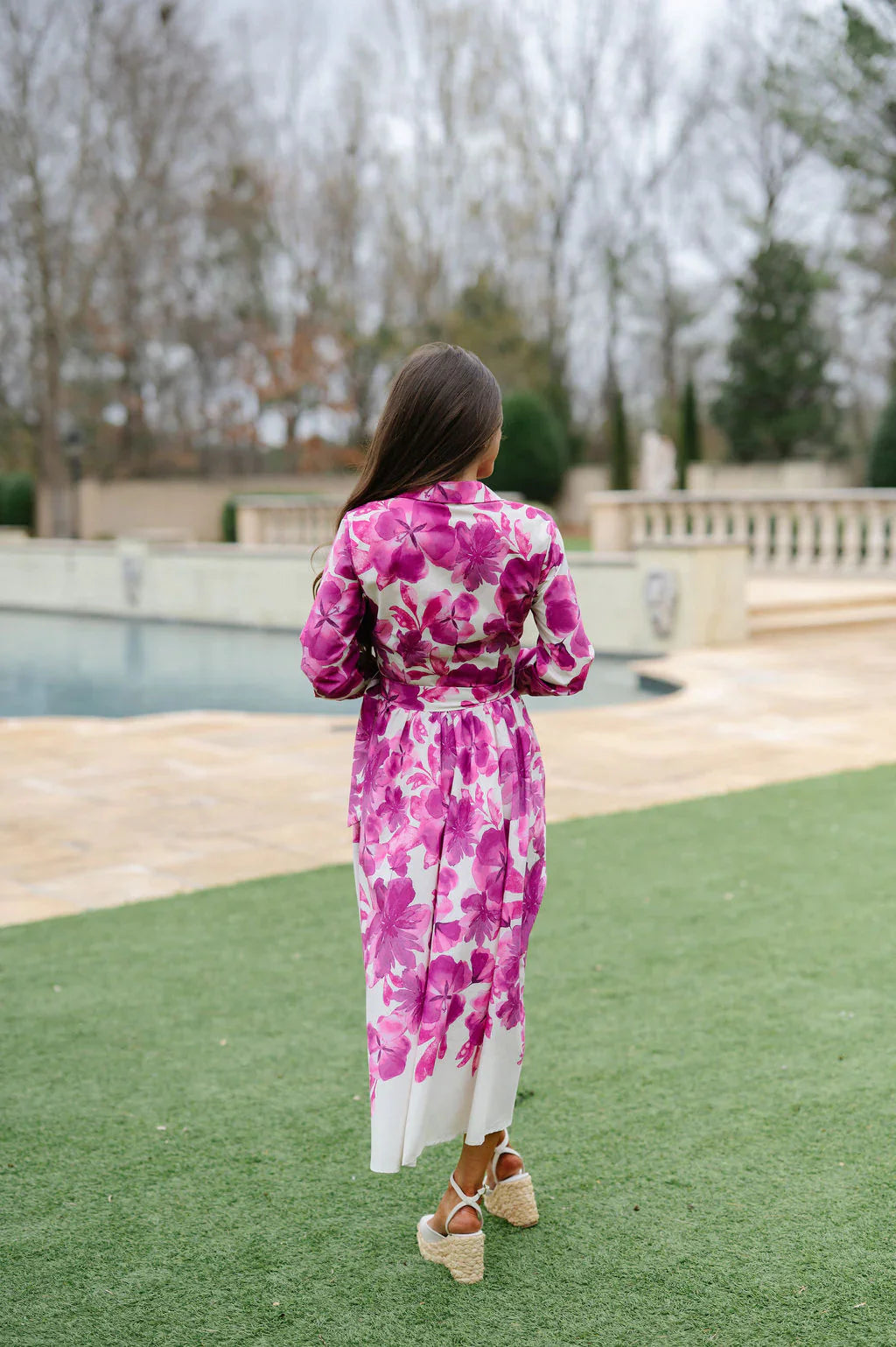 Isabella Floral Midi Dress-Ivory/Fuchsia