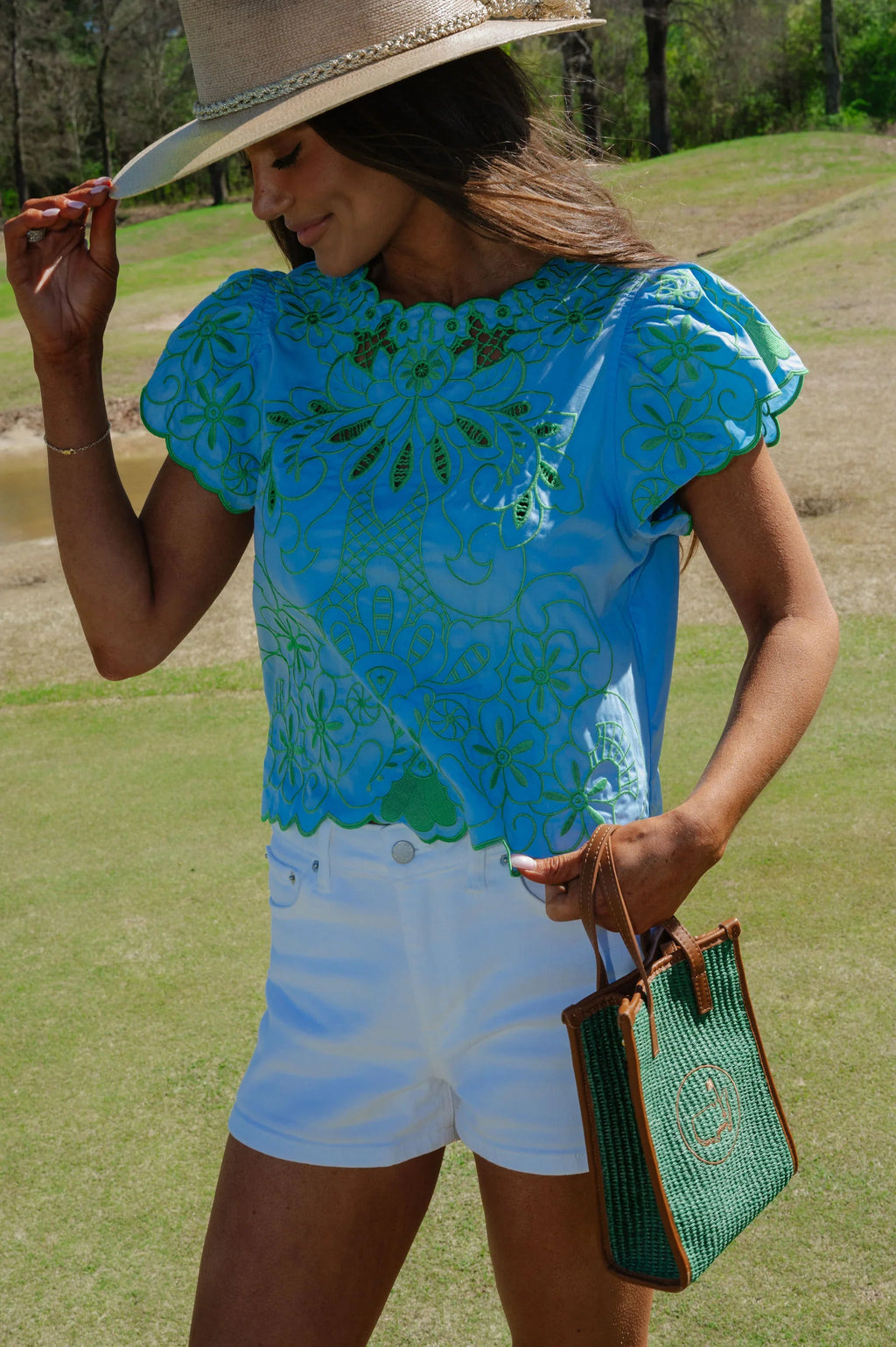Jasmine Embroidered Top-Blue