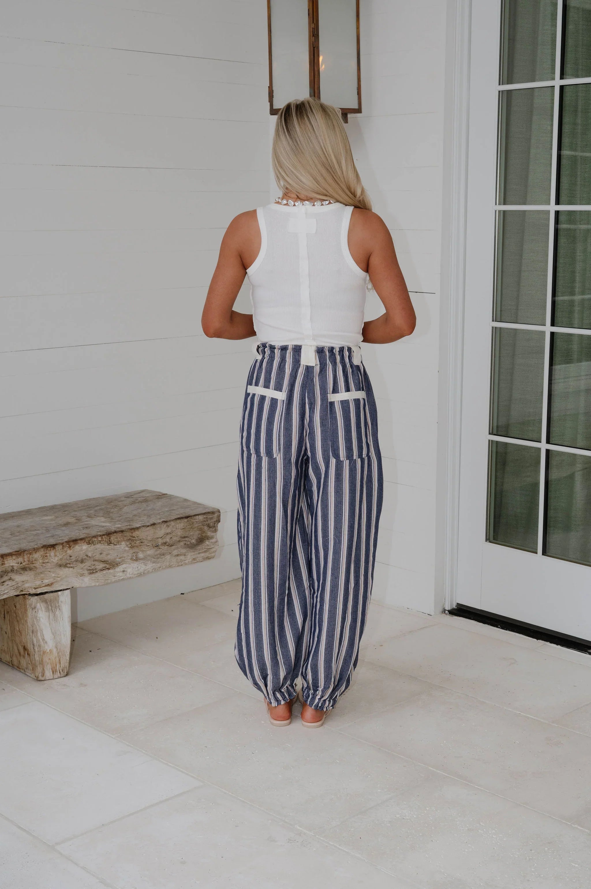 Marlow Striped Jogger Pants-Navy