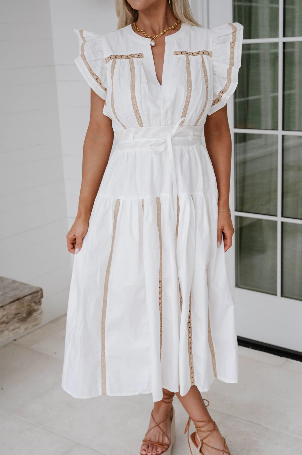 Lorie Poplin Midi Dress-Off White