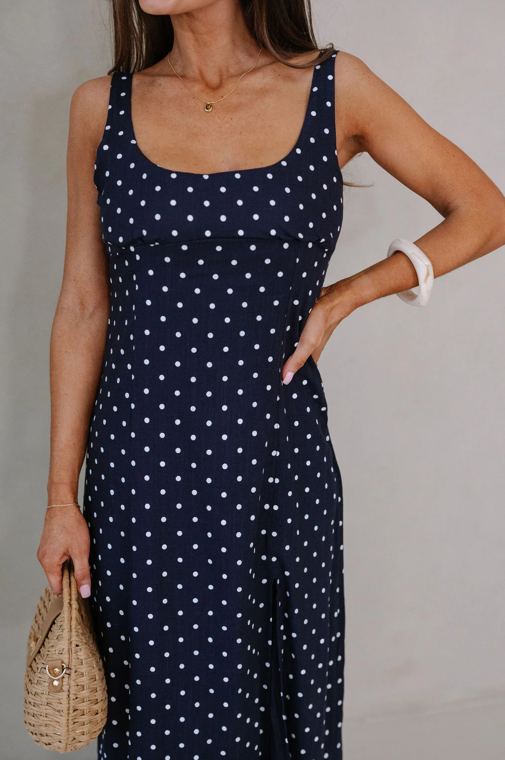 Rory Scoop Neck Midi Dress-Navy