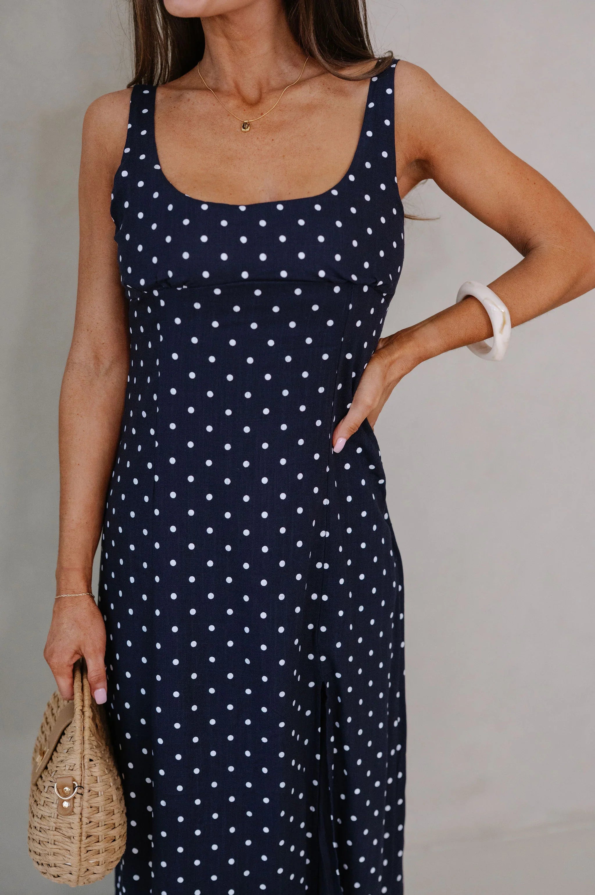 Rory Scoop Neck Midi Dress-Navy
