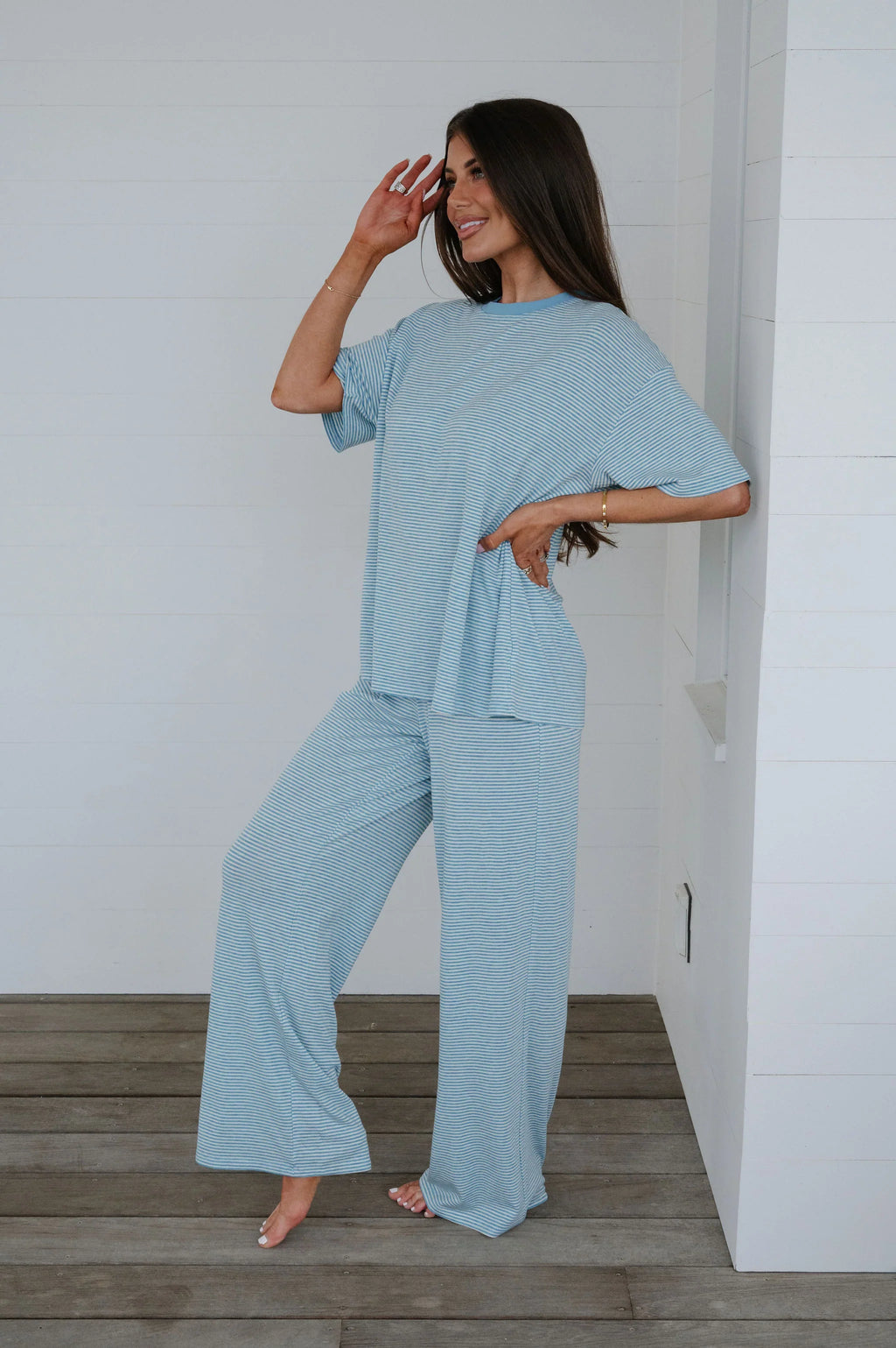 Garrison Striped Pants Set-Blue
