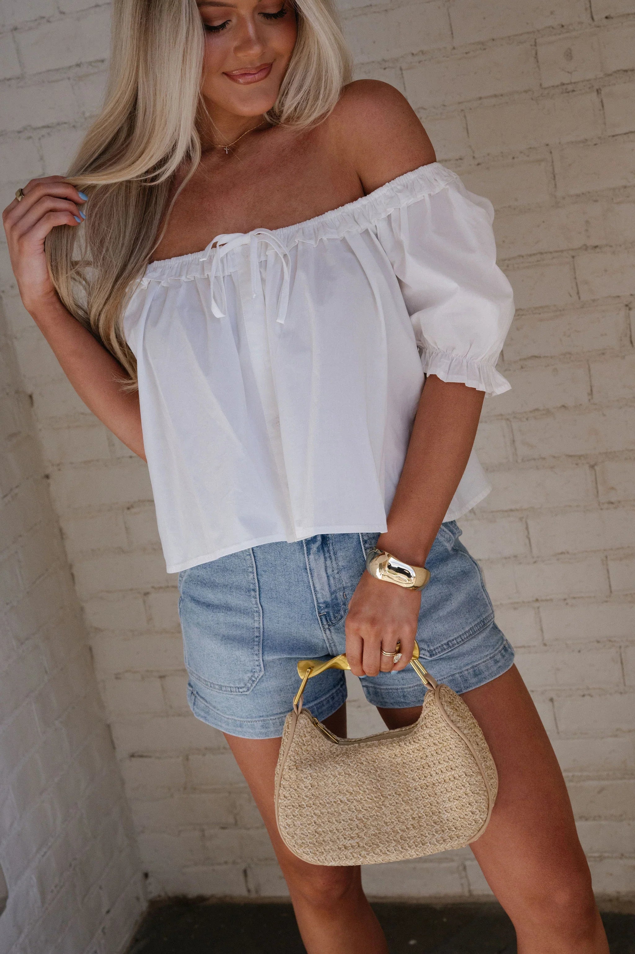 Megan Puff Sleeve Top-White