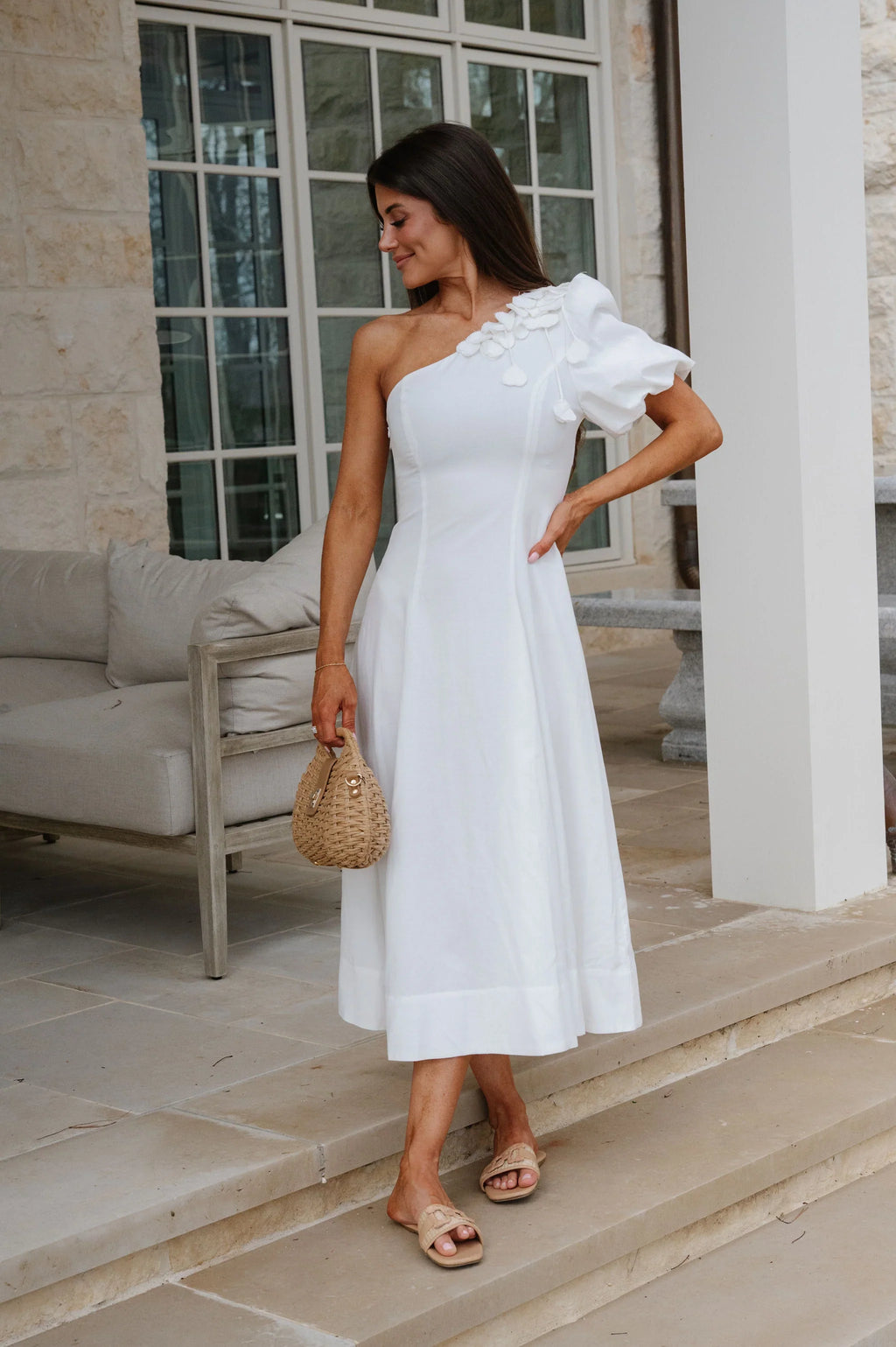 Floral Embellished Midi Dress-Off White
