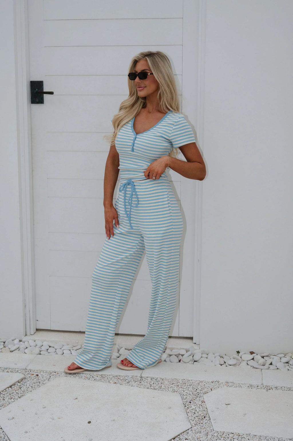 Samson Striped Pants Set-Sky Blue