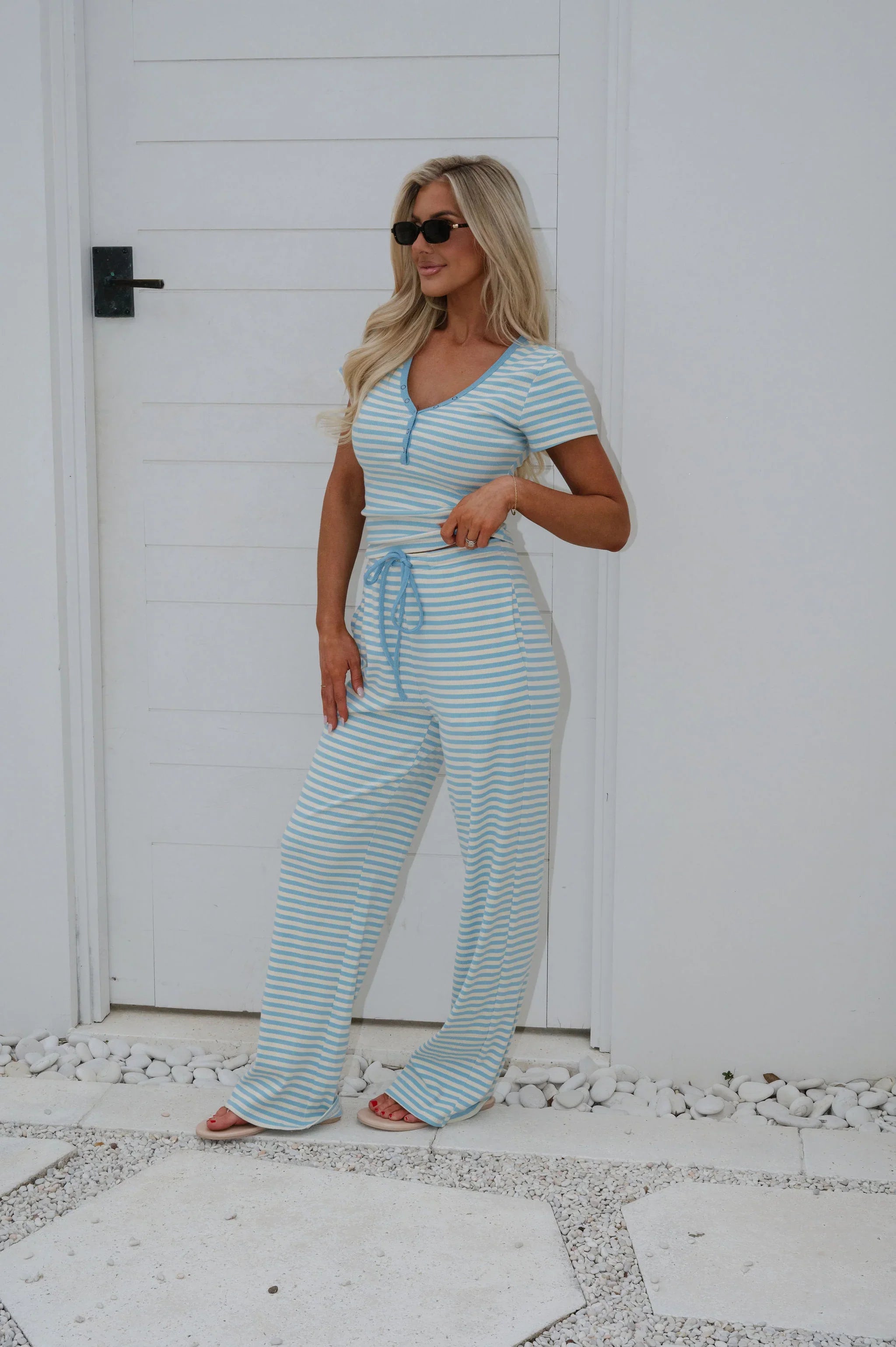 Samson Striped Pants Set-Sky Blue
