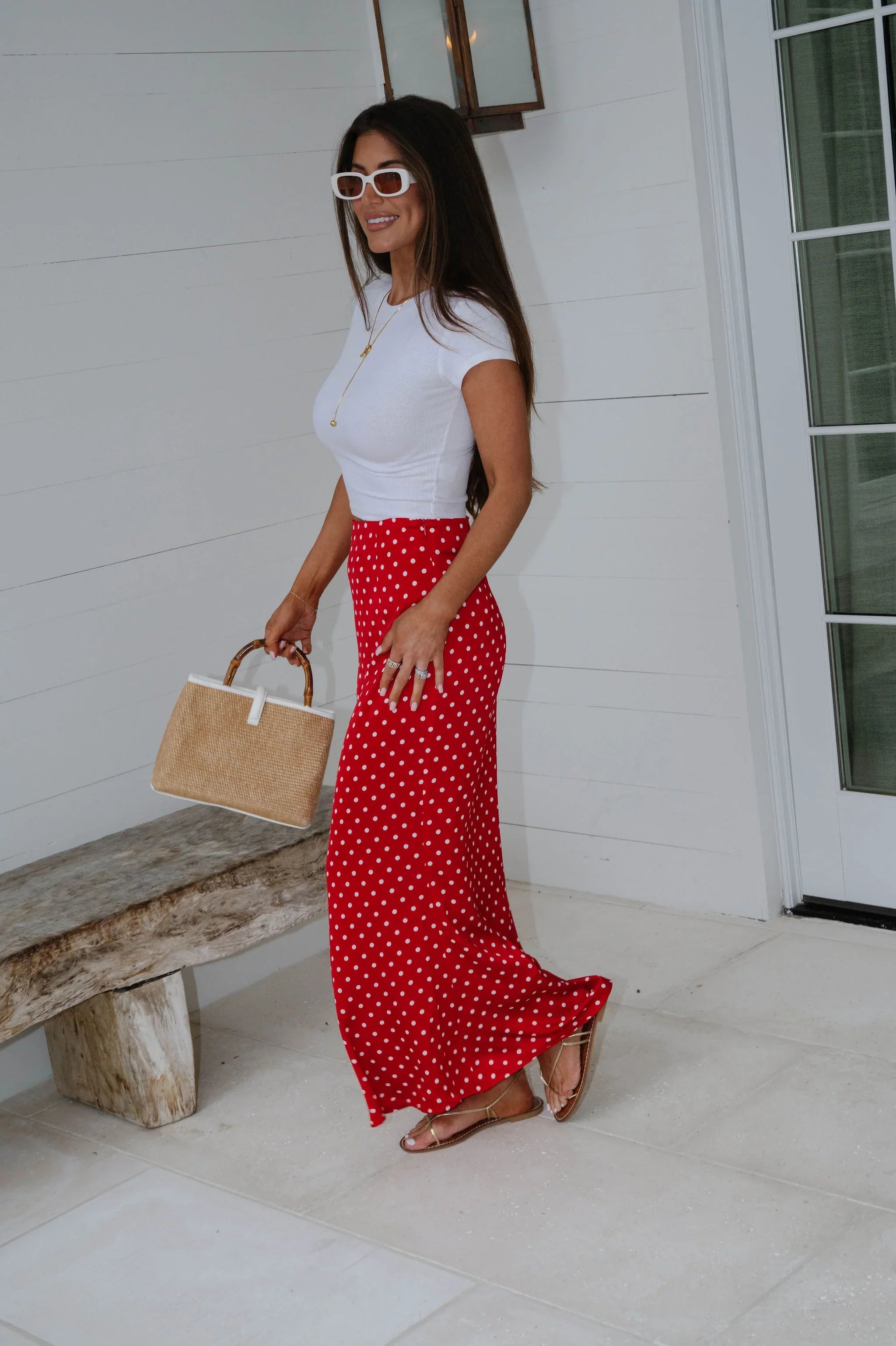 Charlie Polka Dot Satin Maxi Skirt-Red