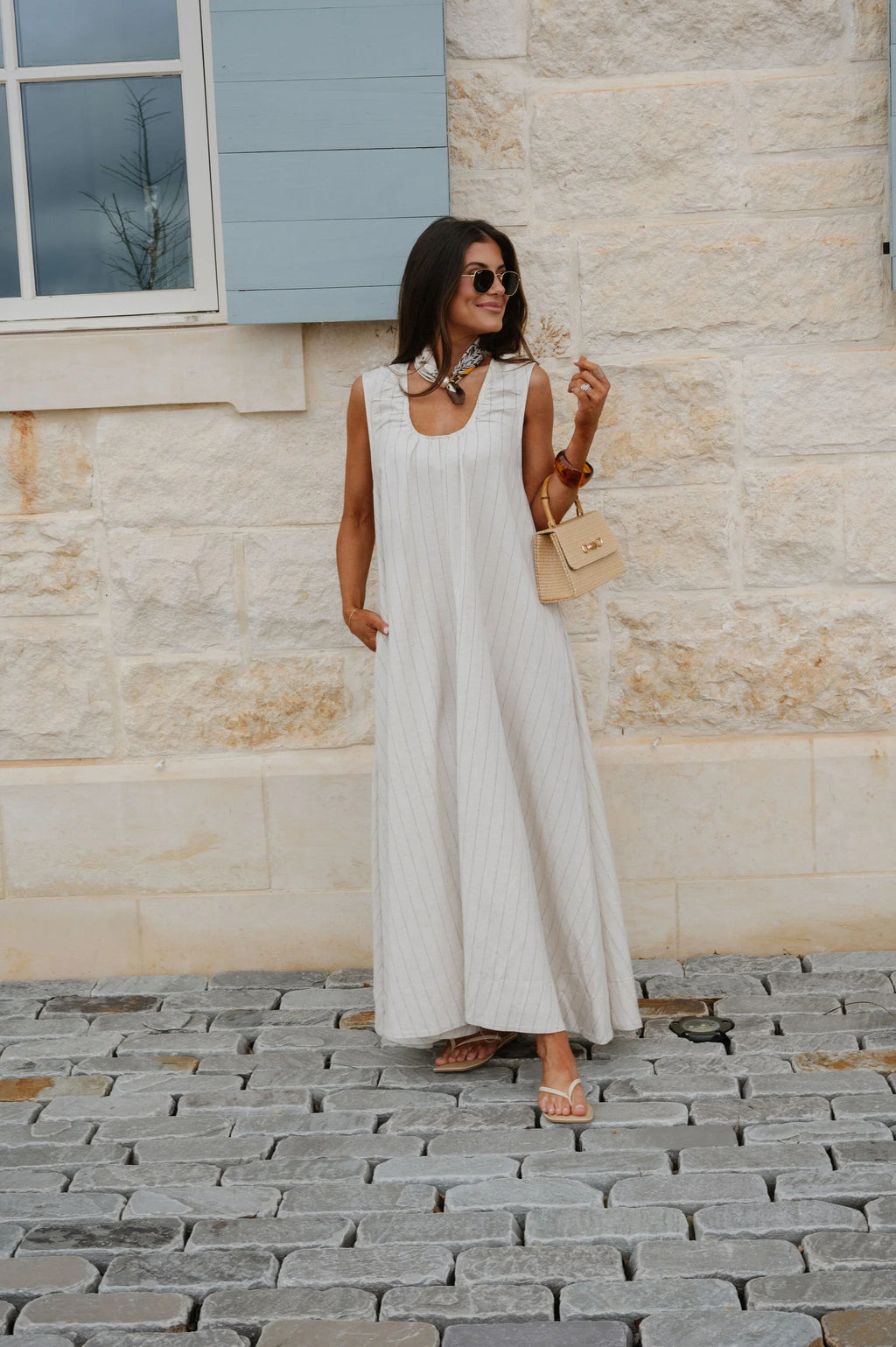 Clare Striped Maxi Dress-Natural/Black