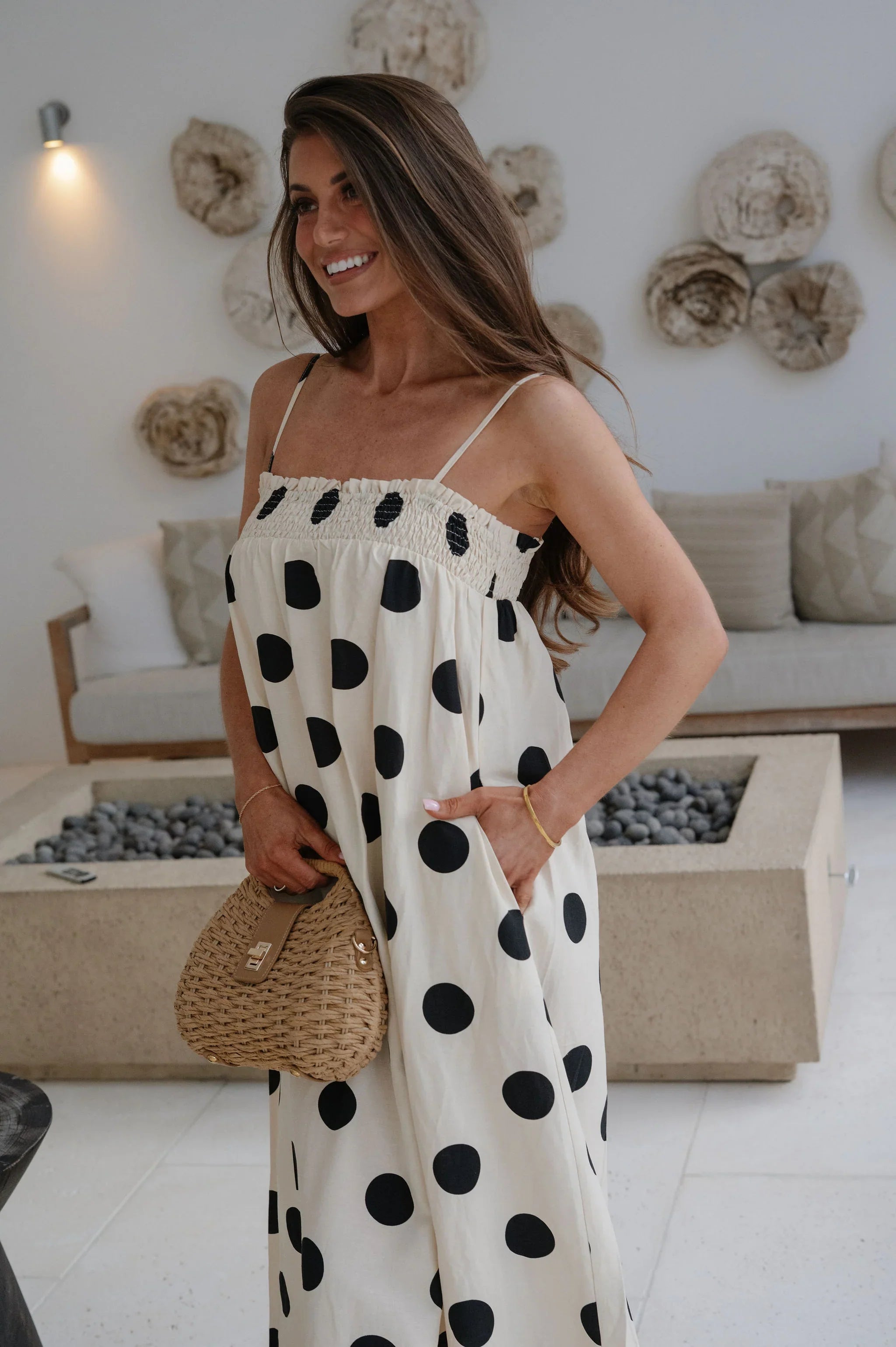Miley Polka Dot Maxi Dress-Cream