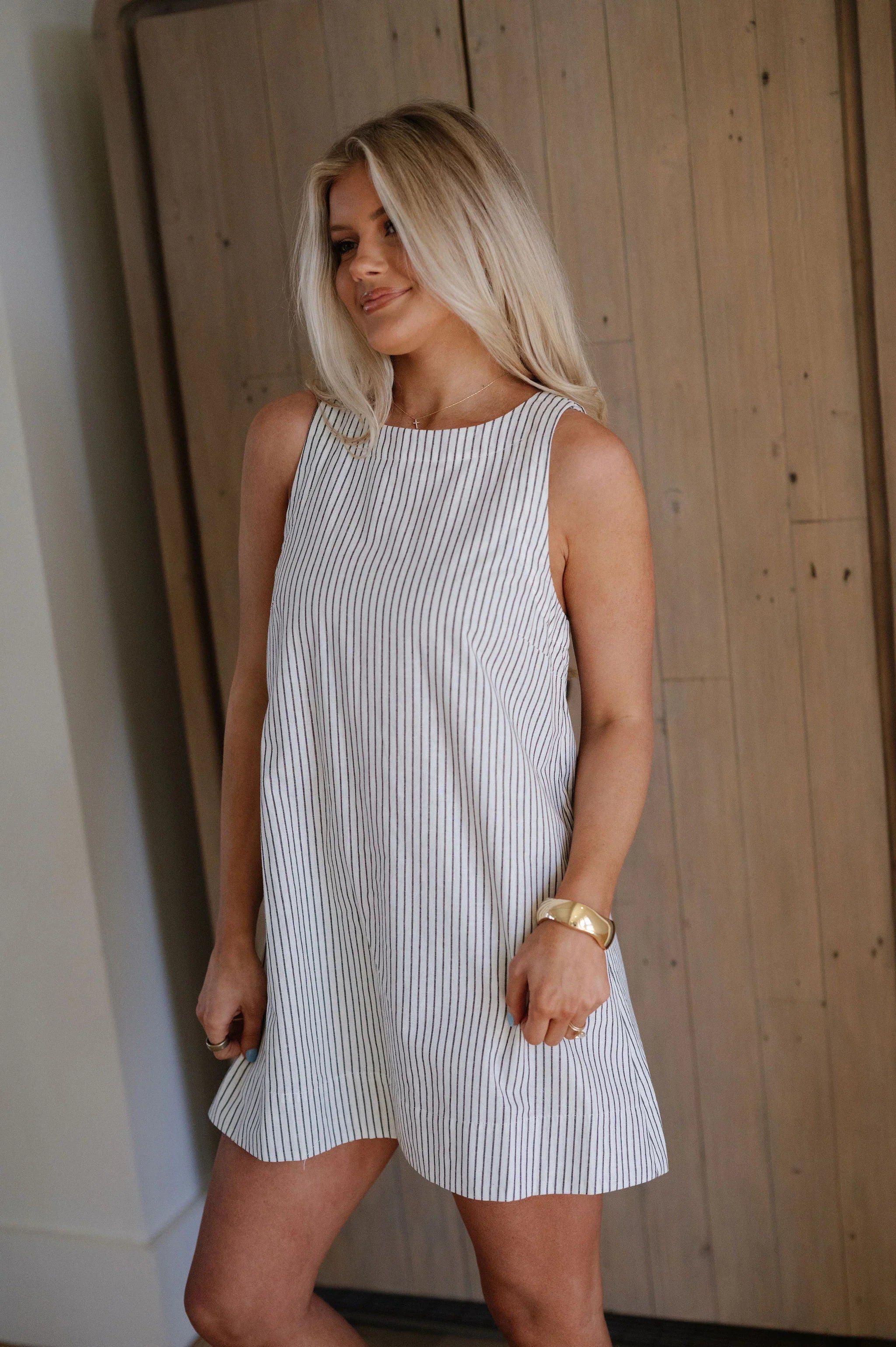 Porter Striped Mini Dress-Black/White